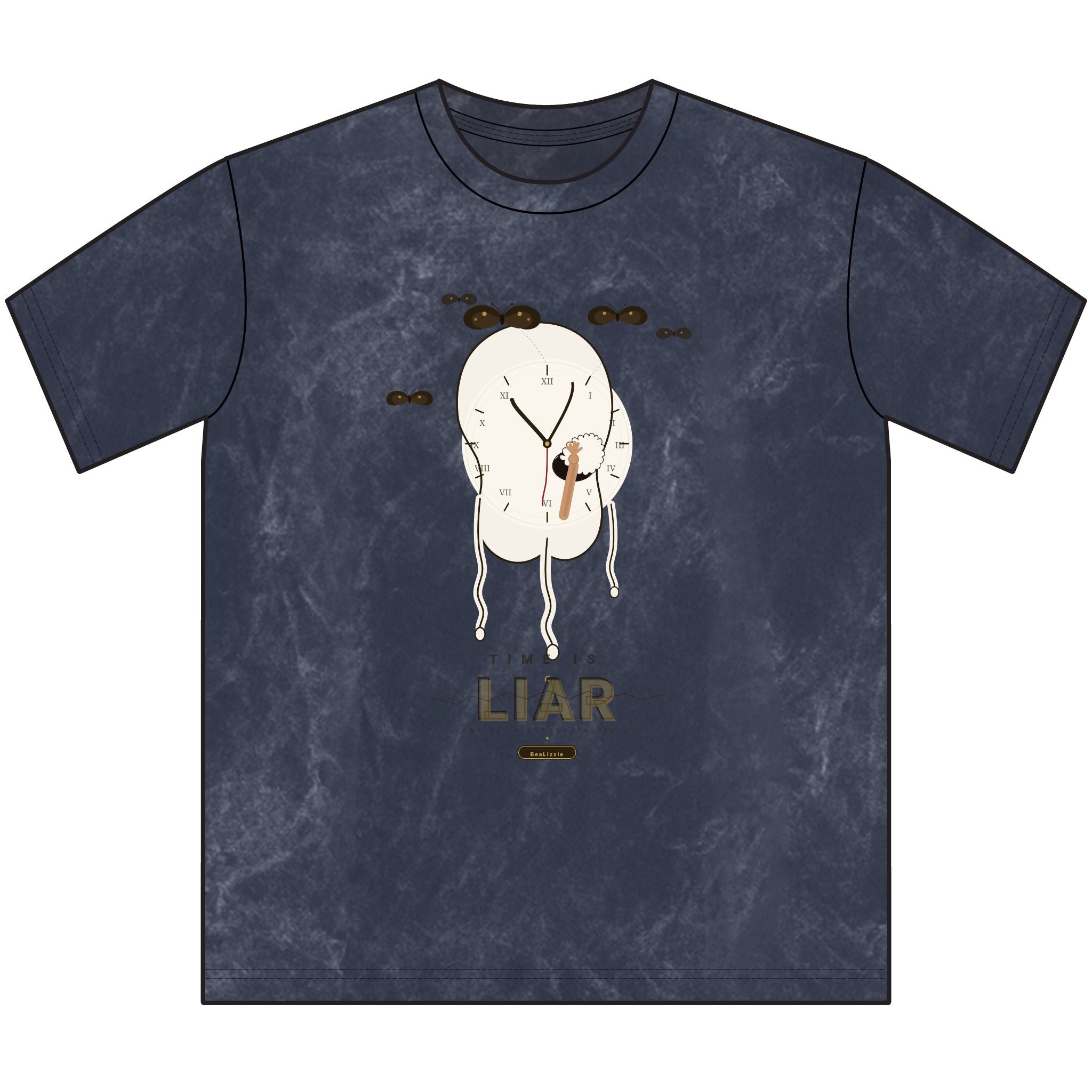Vintage Brown Tee — Surreal Melting Clock Graphic with “H I A R” Text