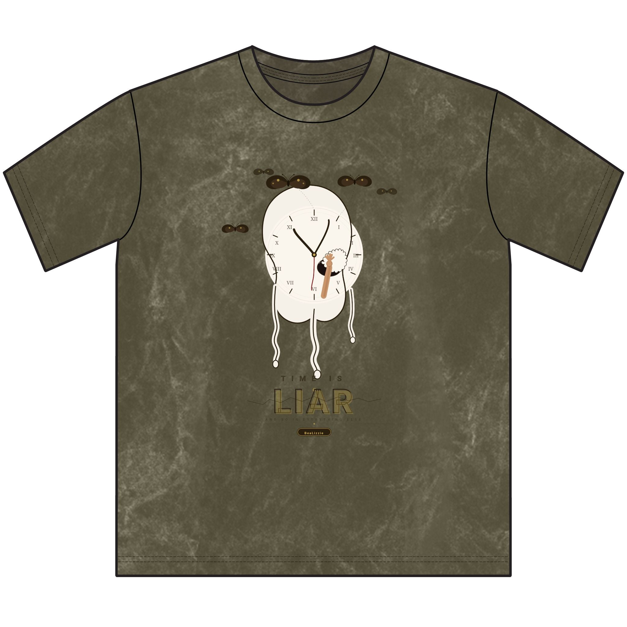 Vintage Brown Tee — Surreal Melting Clock Graphic with “H I A R” Text