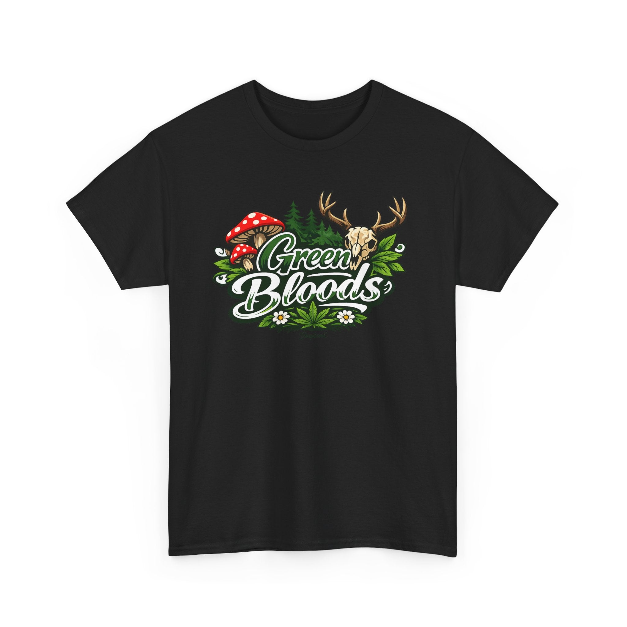 Green Bloods Nature T-Shirt – Deer, Mushrooms & Forest Graphic Tee