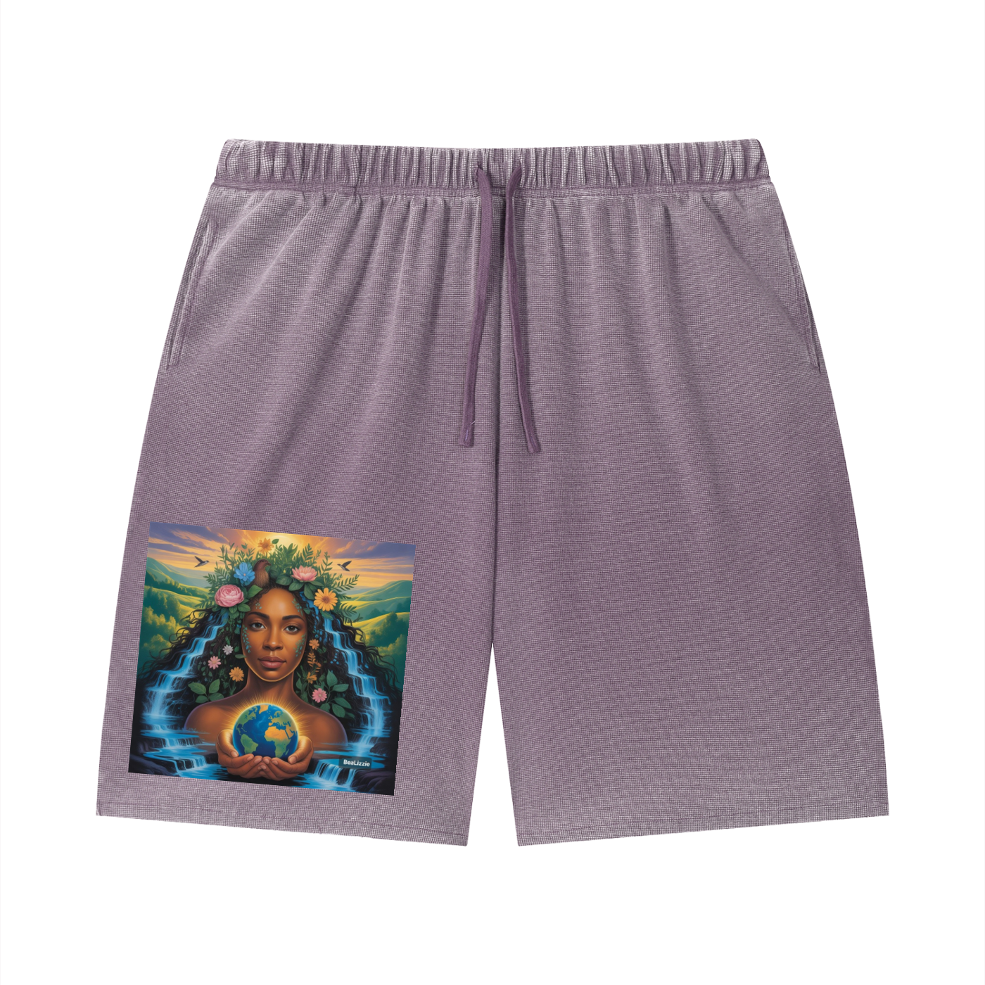 Unisex Vintage Wash Sunfade Waffle Raw Hem Shorts