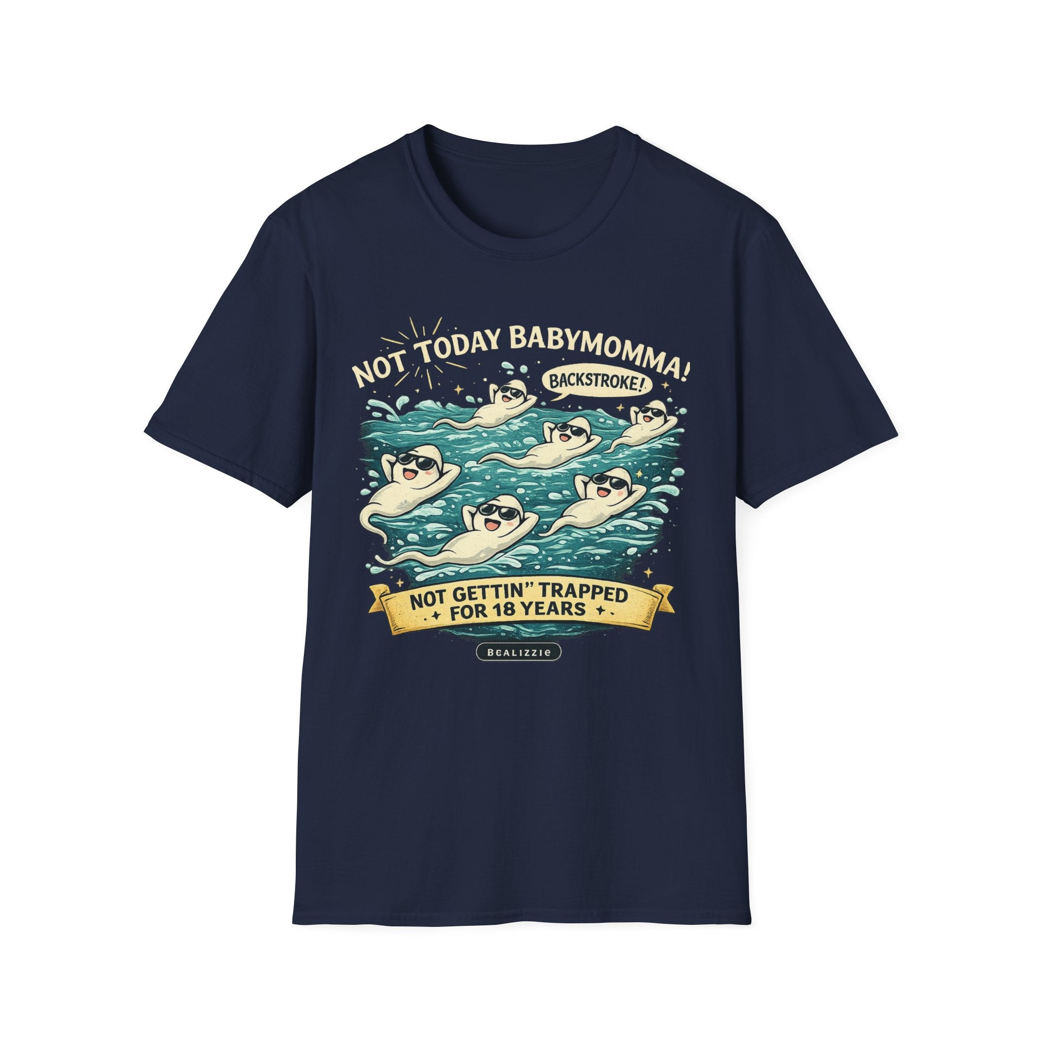 Backstroke Sloths T-Shirt — Cute Retro Swimming Sloth Design ("Backstroke! Not Today Harassment")