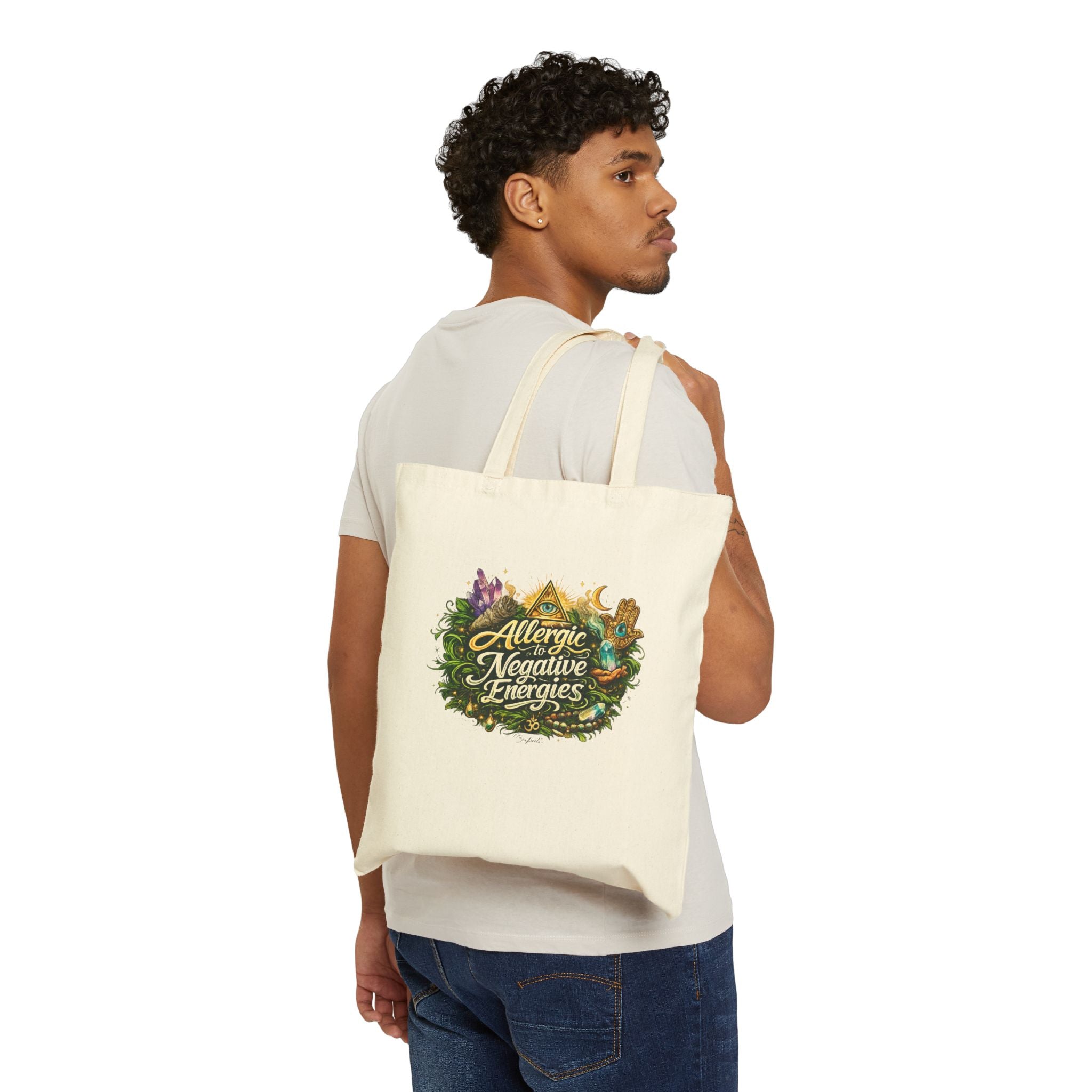 Canvas Tote Bag — "Allergic to Negative Energies" Spiritual Nature Shopper