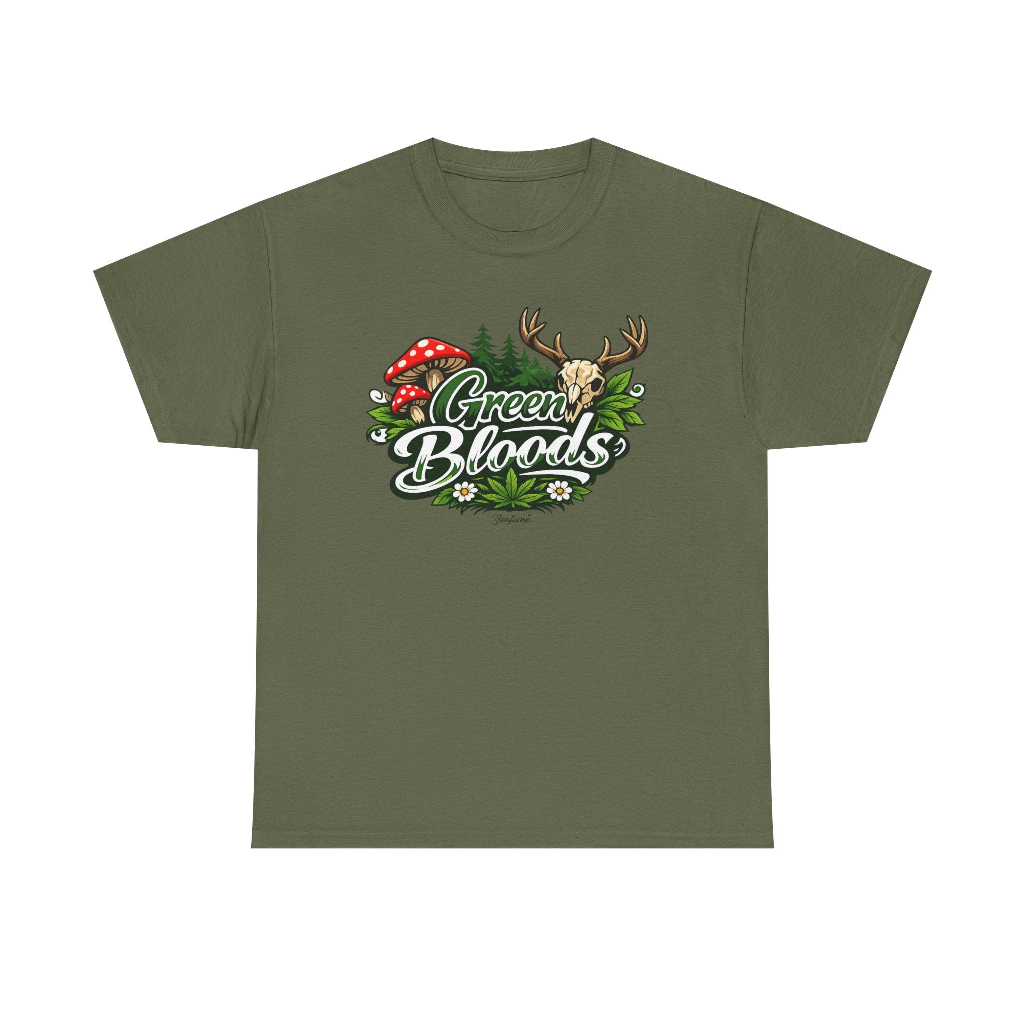 Green Bloods Nature T-Shirt – Deer, Mushrooms & Forest Graphic Tee
