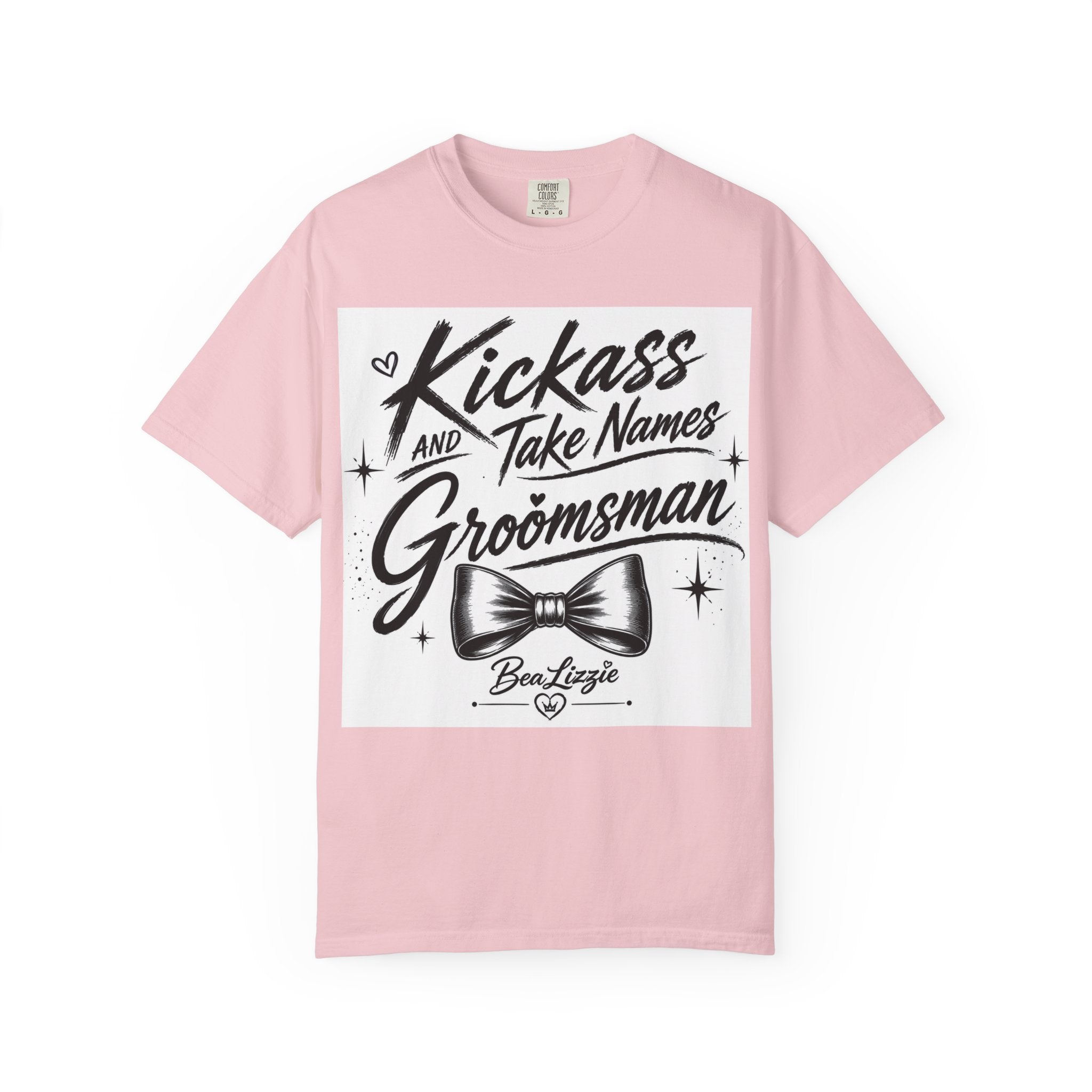 Kickass and Take Names Groomsman T-Shirt — Funny Bachelor Party Tee with Bow Tie Design