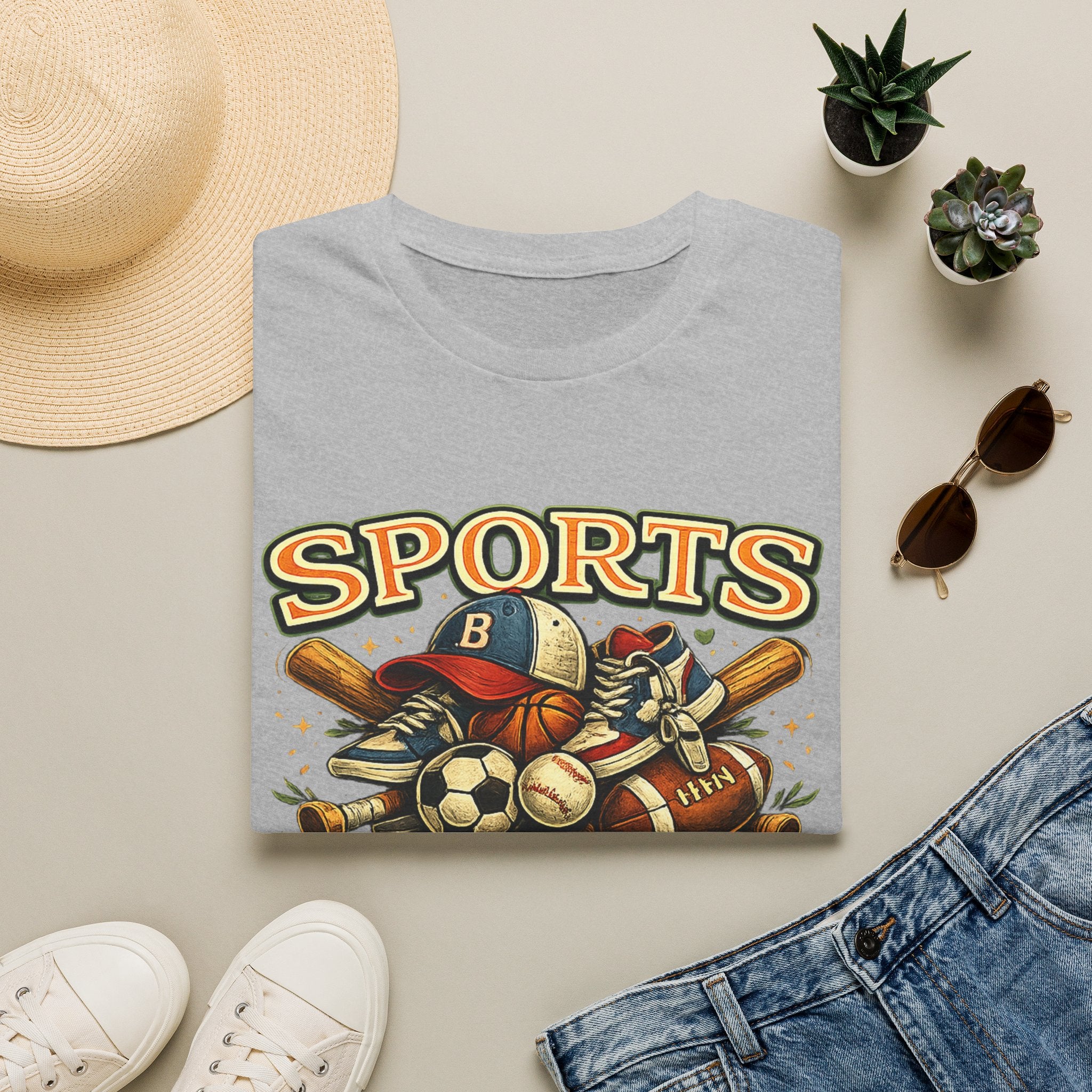 Sports Equipment Graphic T-Shirt — "Sports" Vintage Athletic Design