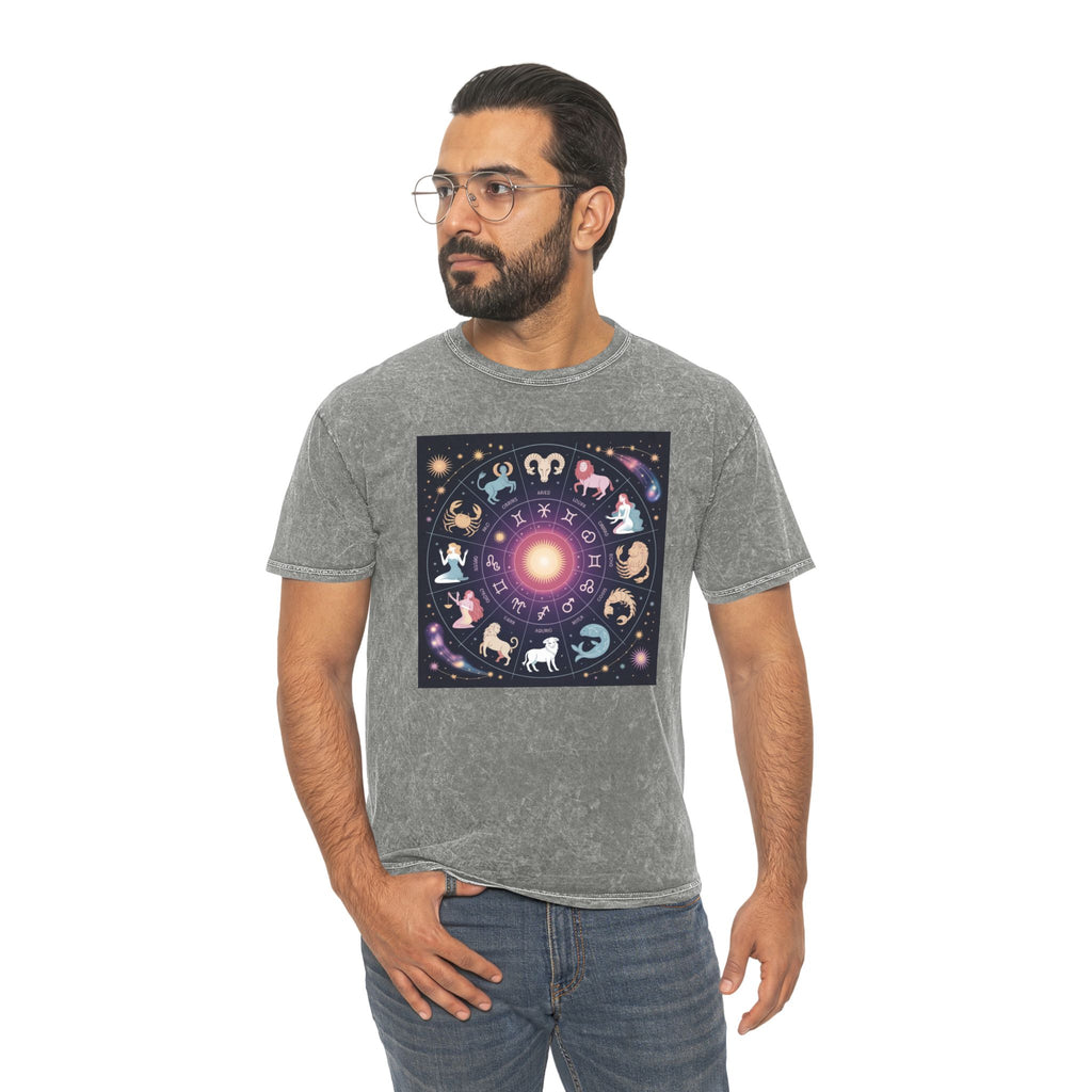 T-shirt Délavé à Motifs Zodiaque — Tee-shirt Coloré Signes Astrologiques