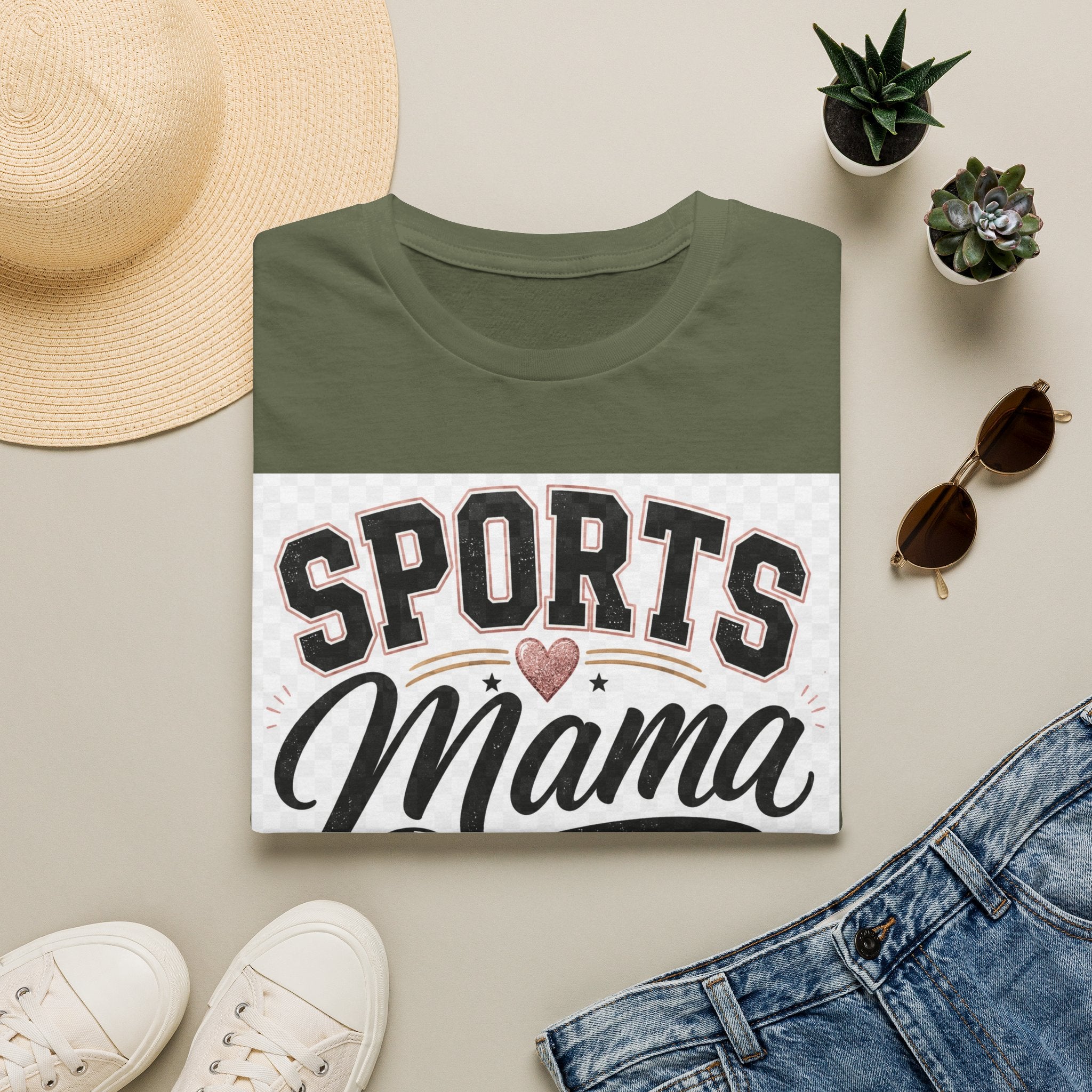 Sports Mama T‑Shirt — Cute Athletic Mom Tee with Heart & Ball Design