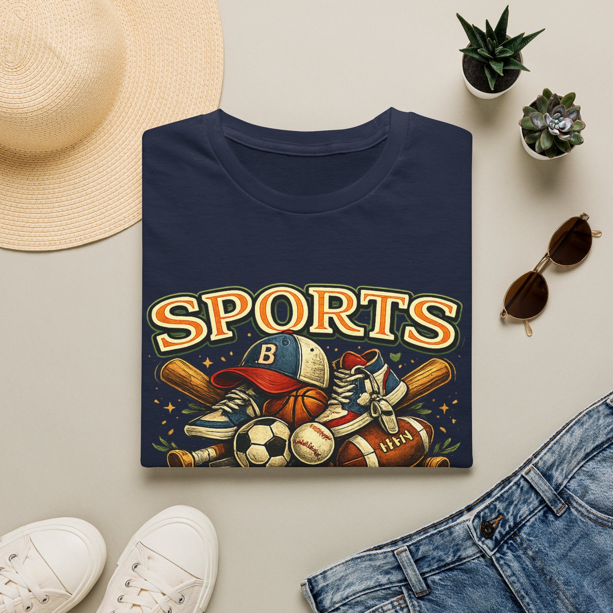 Sports Equipment Graphic T-Shirt — "Sports" Vintage Athletic Design