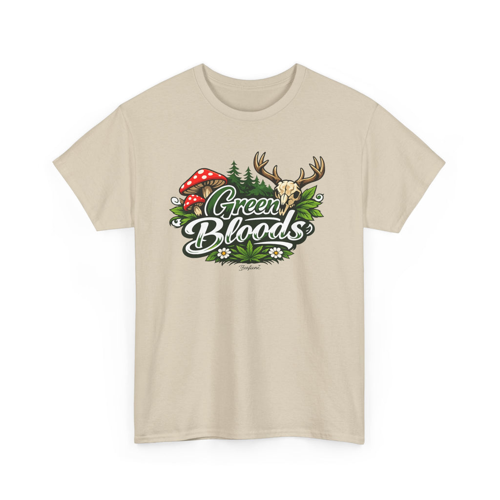 Green Bloods Nature T-Shirt – Deer, Mushrooms & Forest Graphic Tee