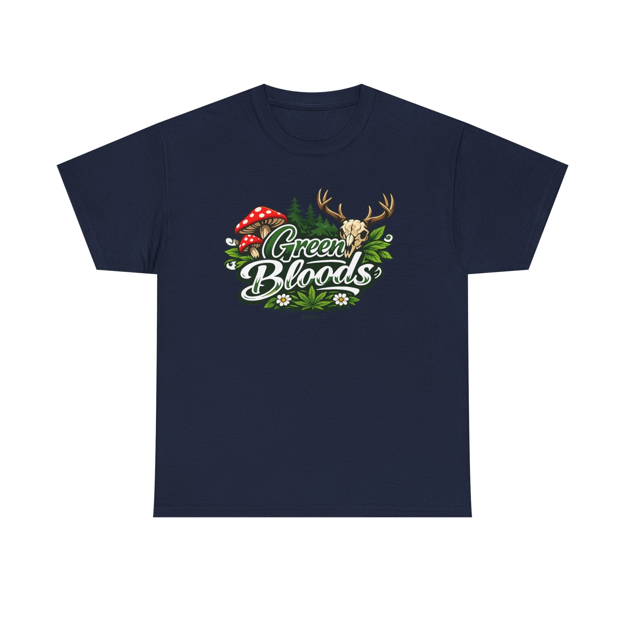Green Bloods Nature T-Shirt – Deer, Mushrooms & Forest Graphic Tee