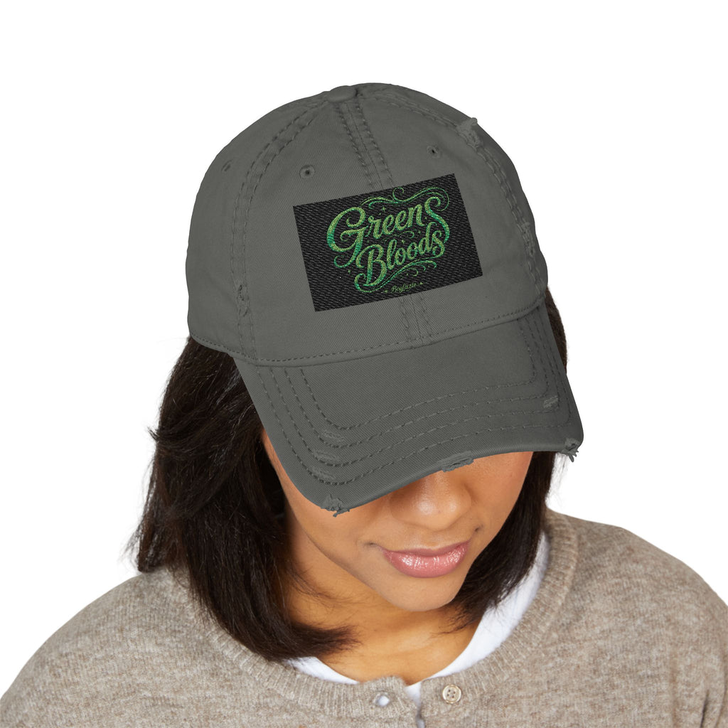 Distressed Embroidered 'Green Bloods' Dad Hat
