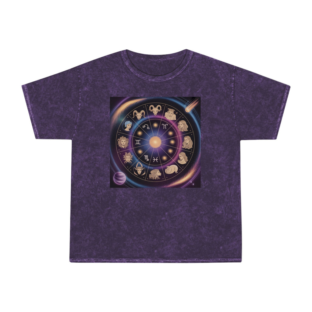 T-shirt graphique Roue du zodiaque — T-shirt délavé aux couleurs minérales Signes astrologiques