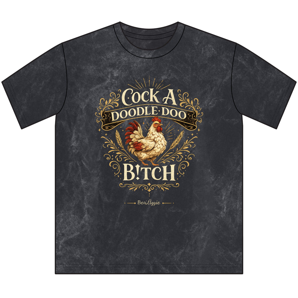 Vintage 'Cock-a-Doodle-Doo B!tch' Crewneck Tee — Rustic Rooster Graphic Shirt