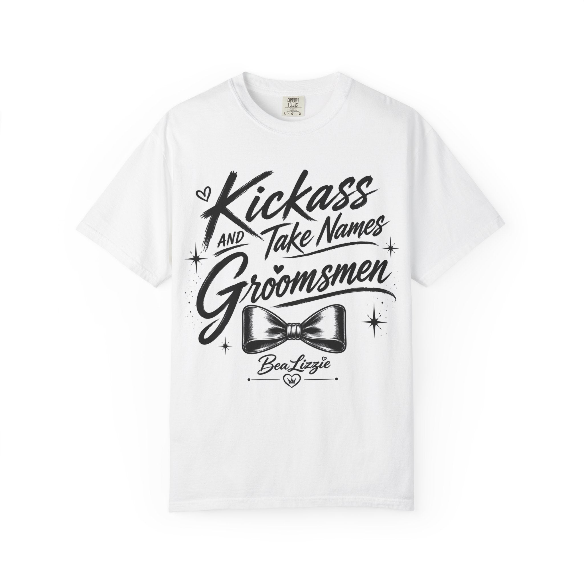Groomsmen T‑Shirt — "Kickass and Take Names" Bow Tie Wedding Tee