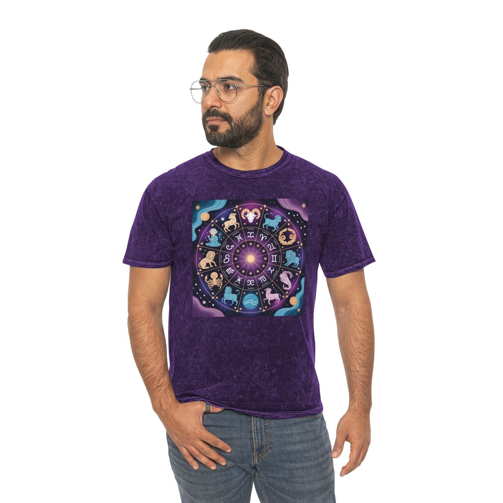 T-shirt délavé en minéraux Roue du Zodiaque – T-shirt coloré Signes astrologiques