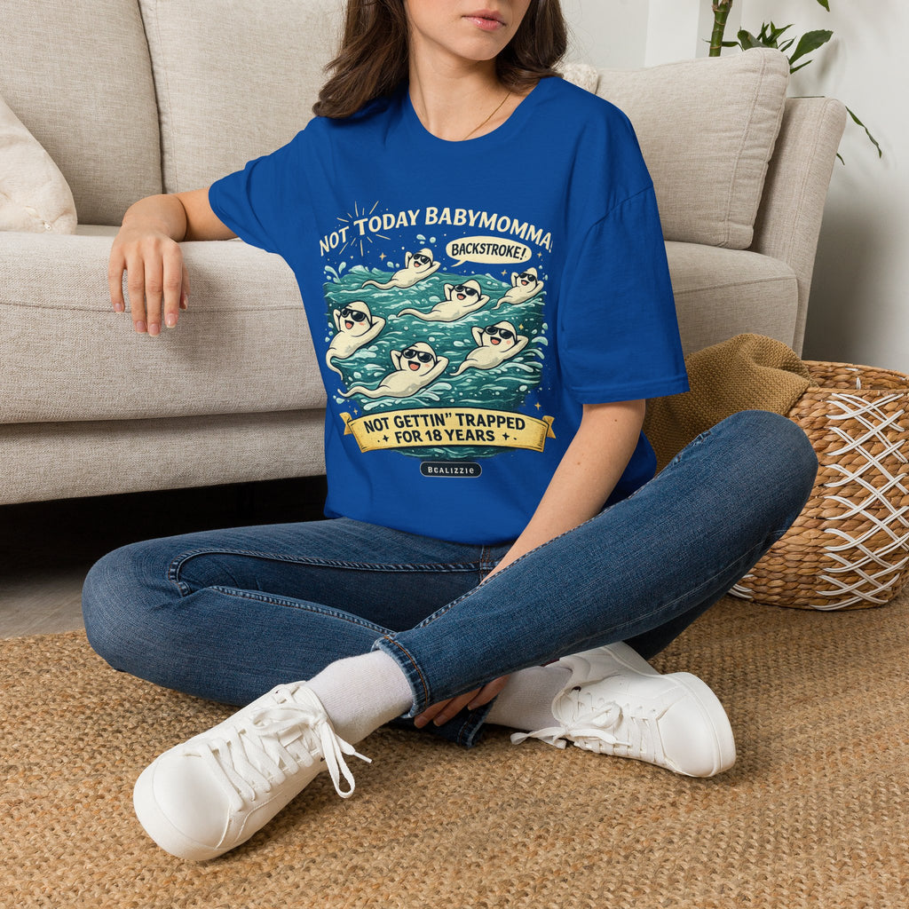 Backstroke Sloths T-Shirt — Cute Retro Swimming Sloth Design ("Backstroke! Not Today Harassment")