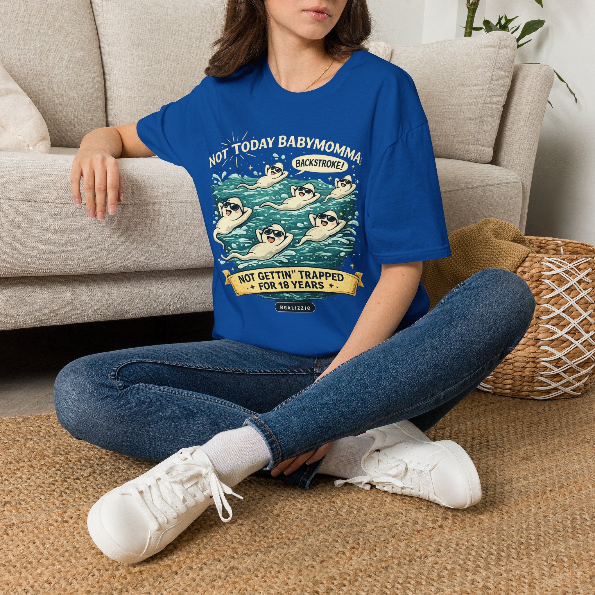 Backstroke Sloths T-Shirt — Cute Retro Swimming Sloth Design ("Backstroke! Not Today Harassment")