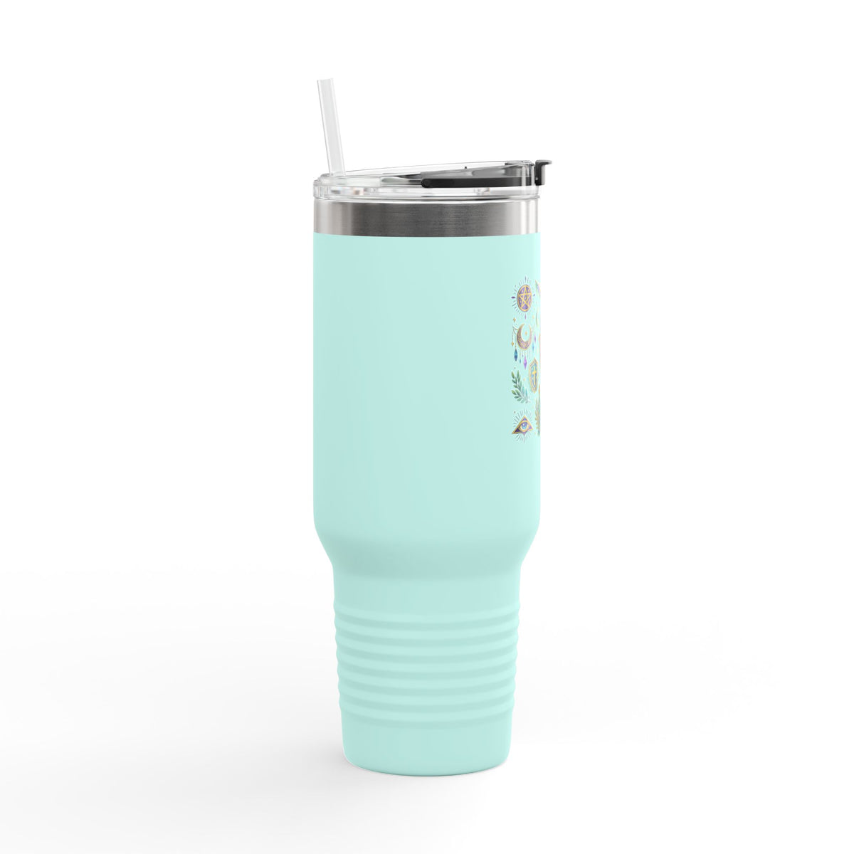 40oz Insulated Travel Mug — Mystical Symbols Floral Hamsa Stainless Steel Tumbler