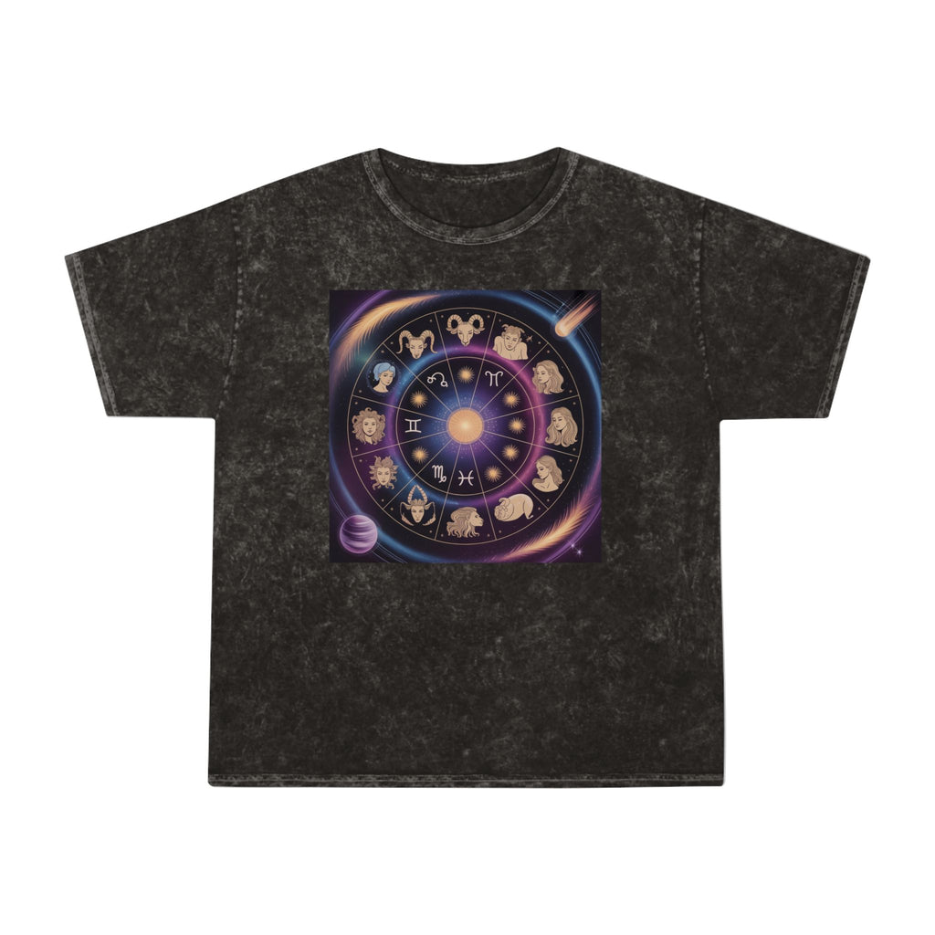 T-shirt graphique Roue du zodiaque — T-shirt délavé aux couleurs minérales Signes astrologiques