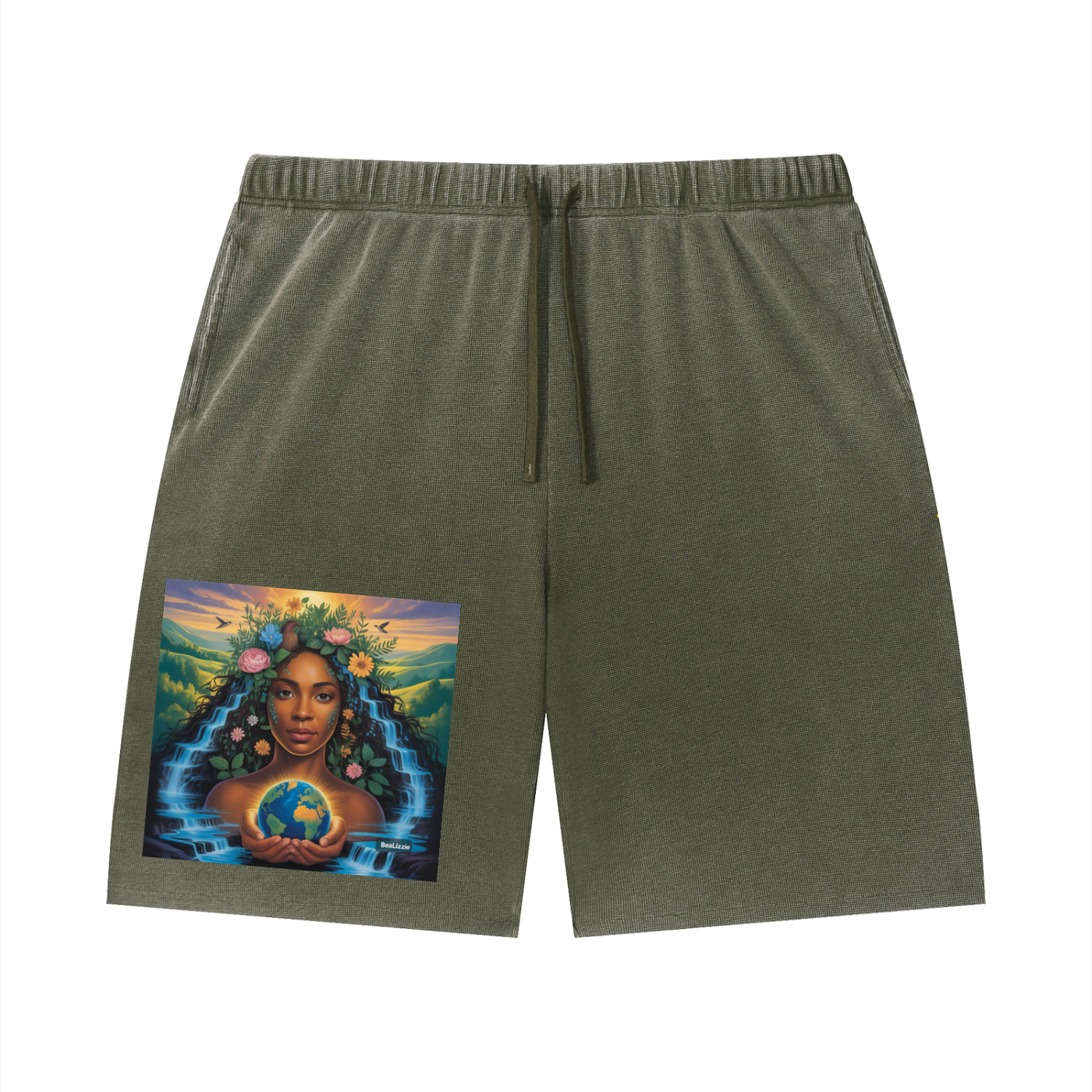 Unisex Vintage Wash Sunfade Waffle Raw Hem Shorts