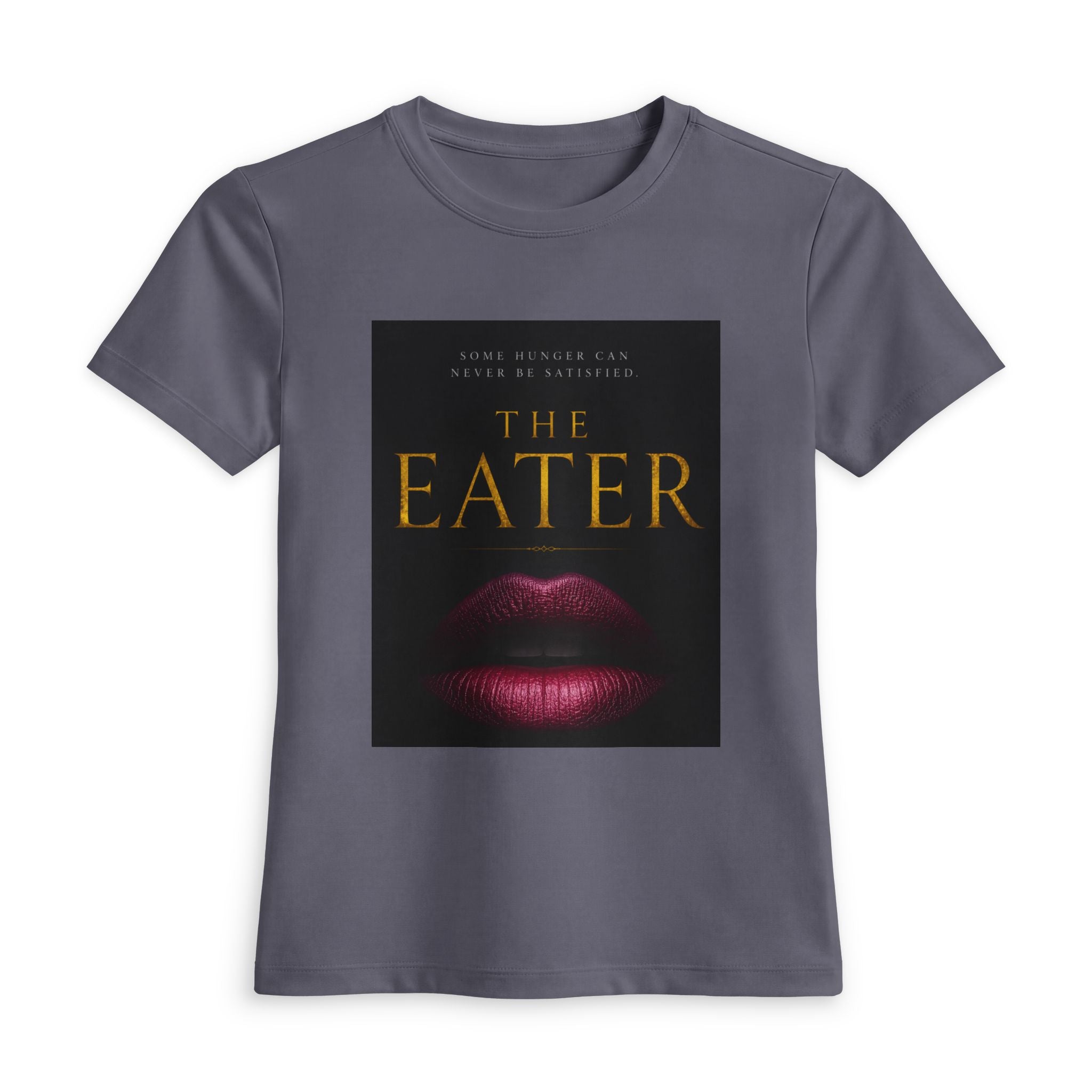 The Eater Graphic Tee — Women's Black Fitted Shirt with Lip Art