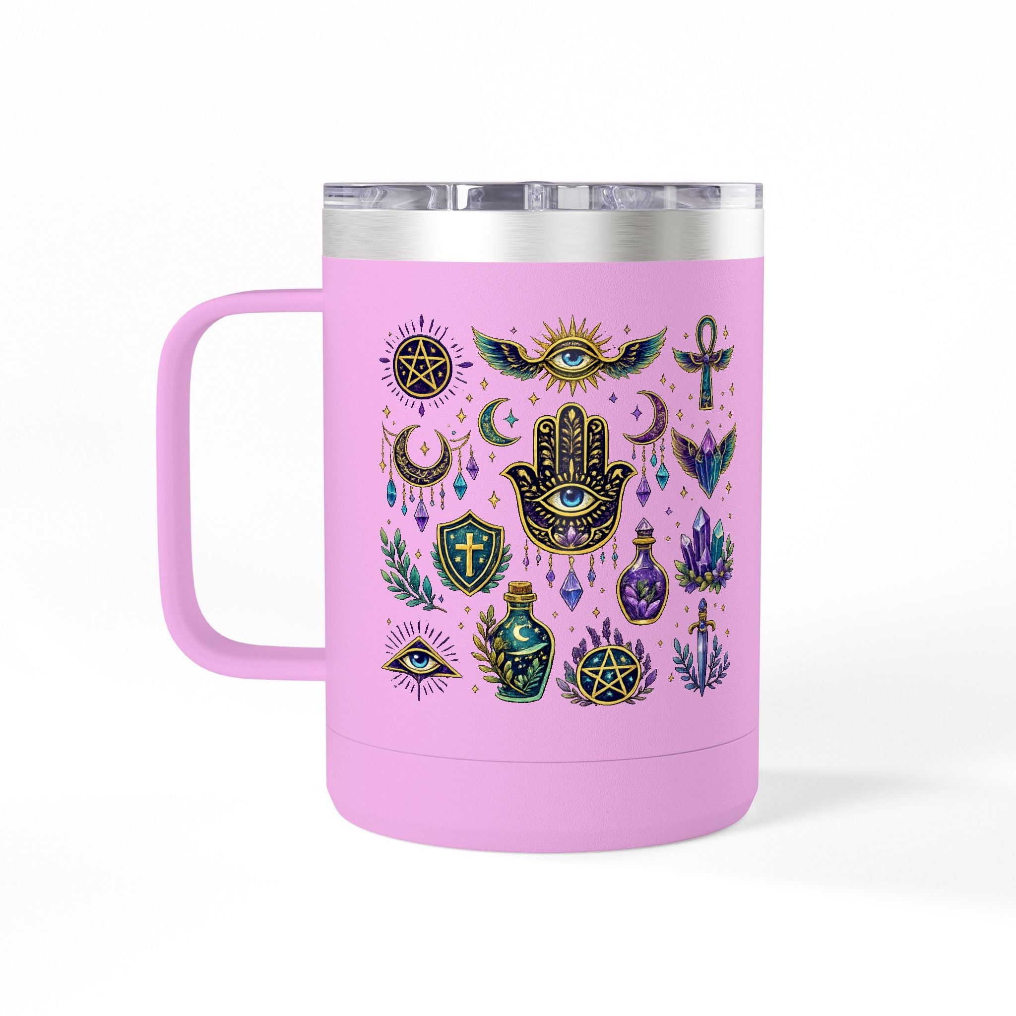 15oz Travel Mug — Purple Floral Anchor