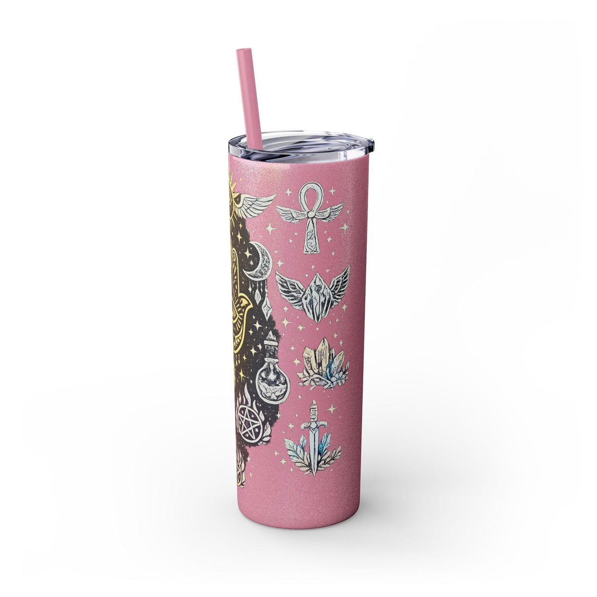 20oz Skinny Tumbler — Gold Mystic Hamsa & Celestial Eye Tumbler with Straw