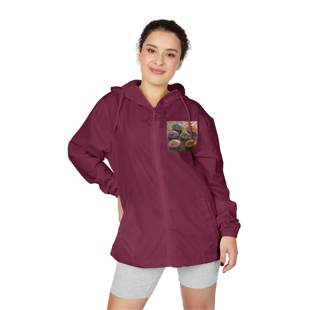 Windbreaker Jacket — Colorful Sea Urchin Pocket Print, Lightweight Hooded Shell