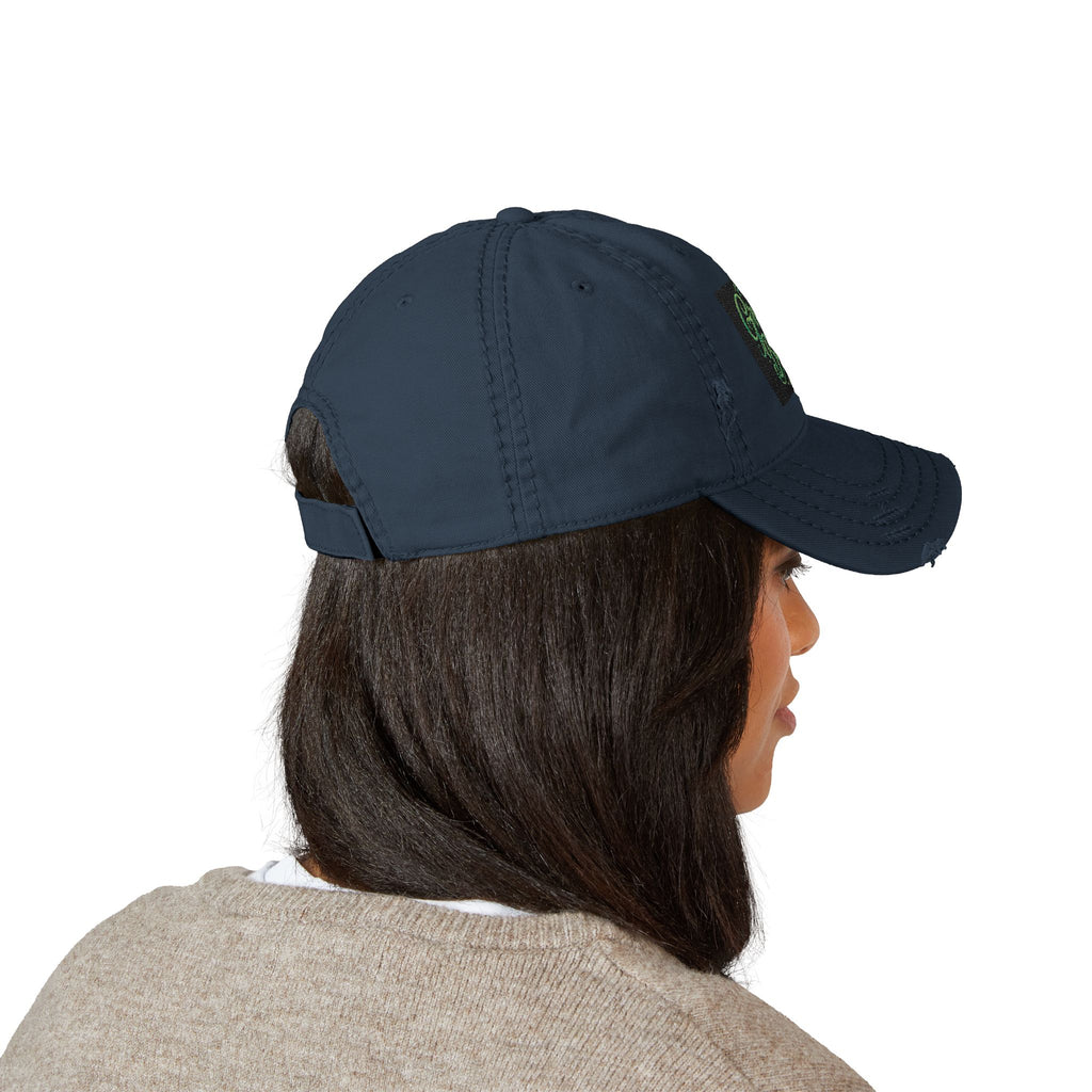 Distressed Embroidered 'Green Bloods' Dad Hat
