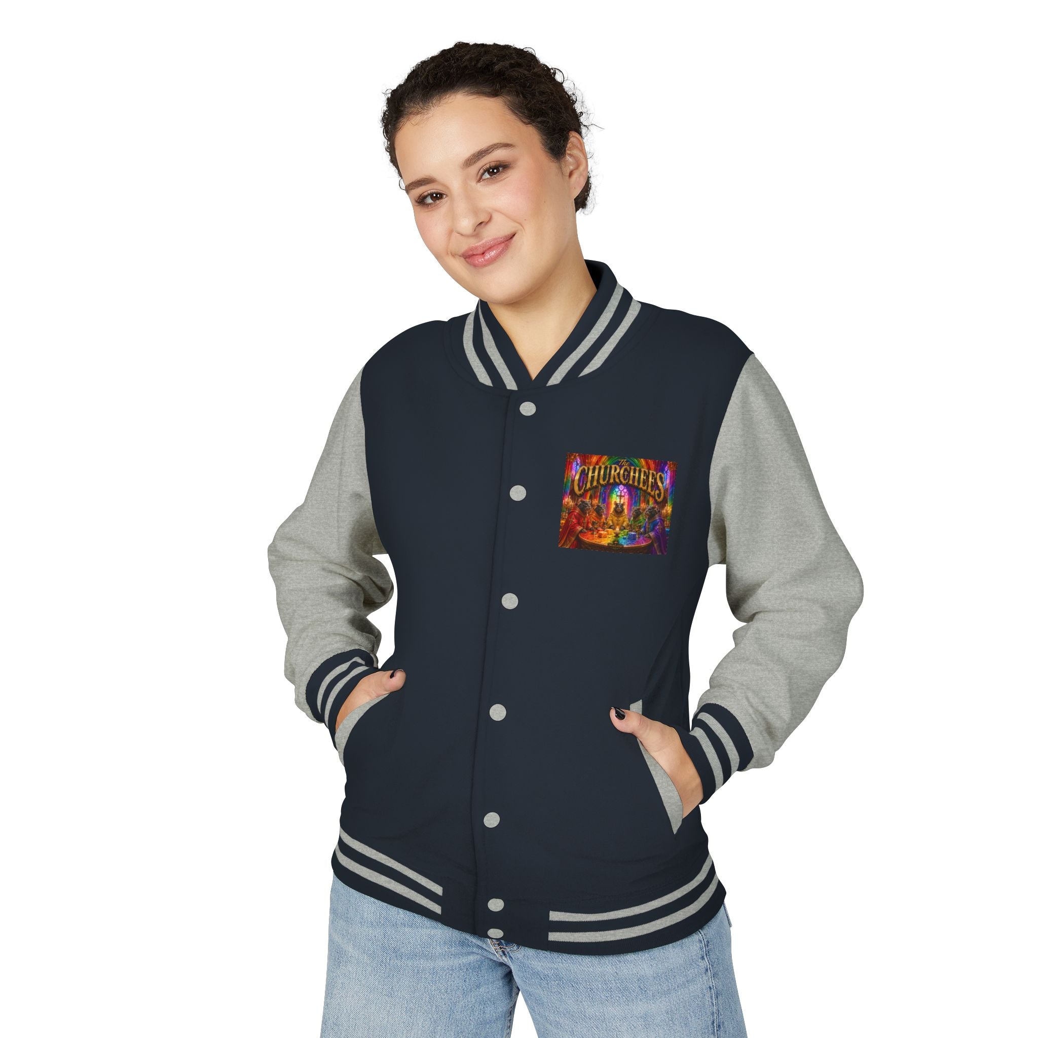 Letterman Jacket — Colorful 'The Churchlees' Retro Band Graphic