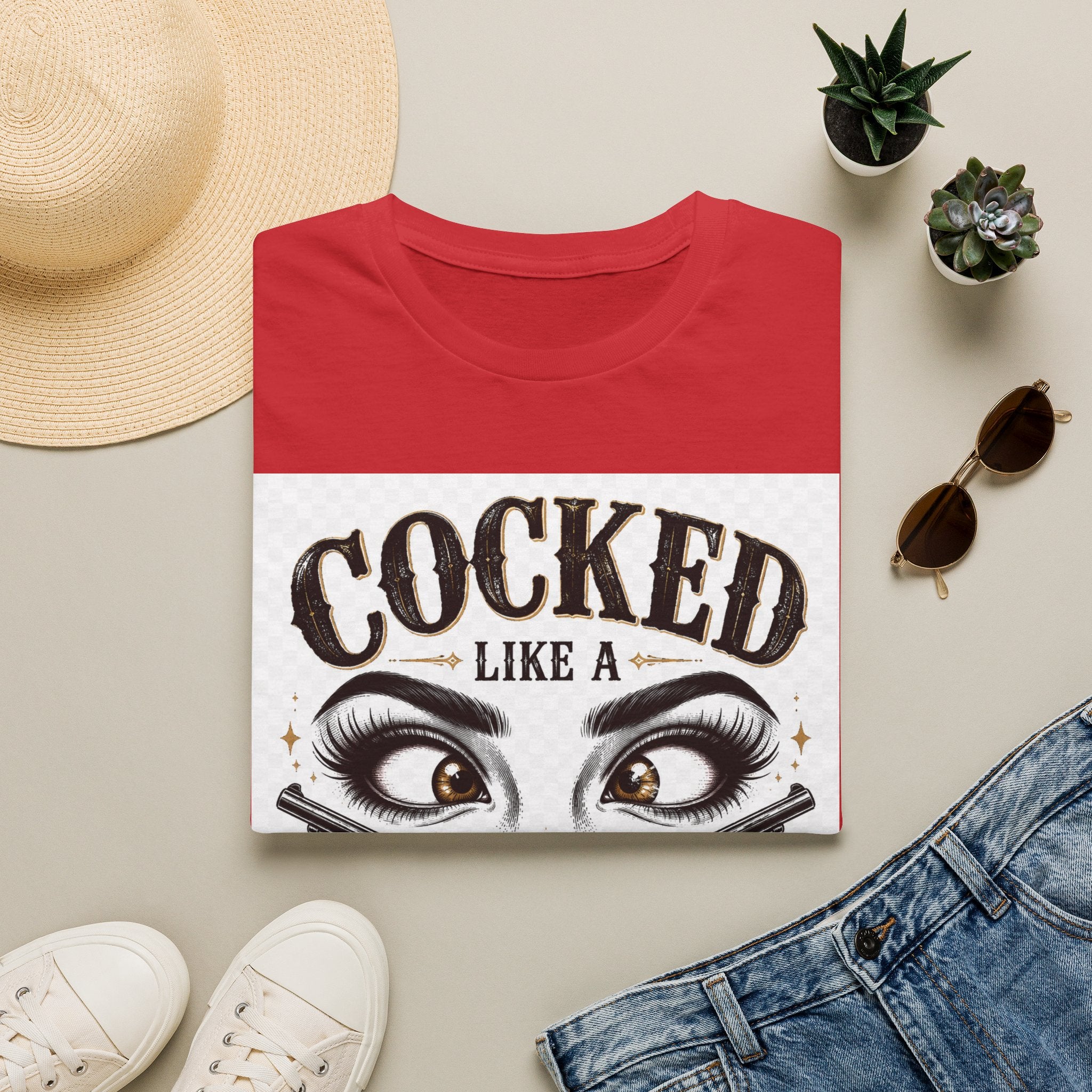 Cocked Like a Pistol T-Shirt — Retro Western Eyelash Graphic Tee