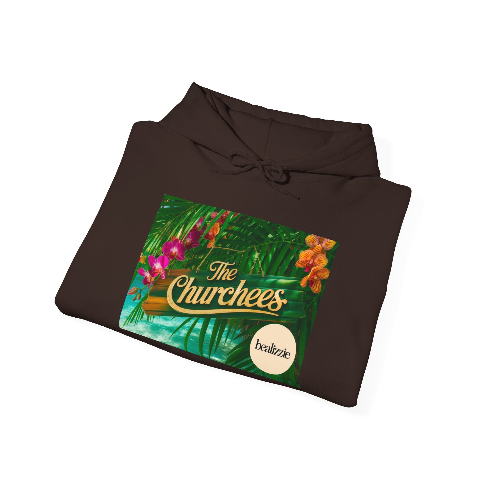 The Churchees Tropical Logo Hoodie — Retro Band-Inspired Graphic Sweatshirt