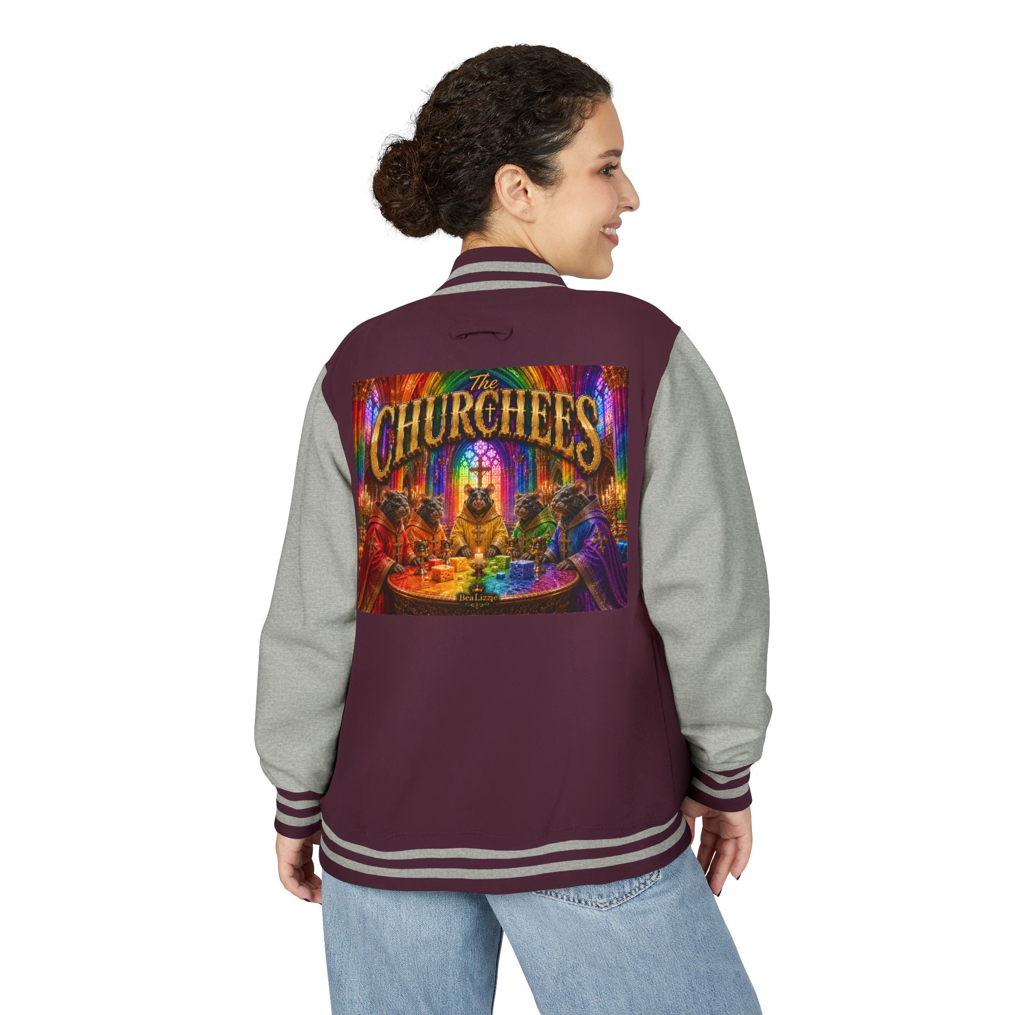 Letterman Jacket — Colorful 'The Churchlees' Retro Band Graphic