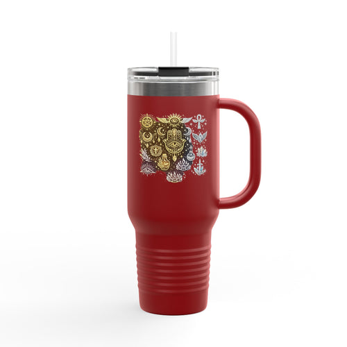 40oz Insulated Travel Mug — Steampunk Gear Floral Motorcycle Skull
