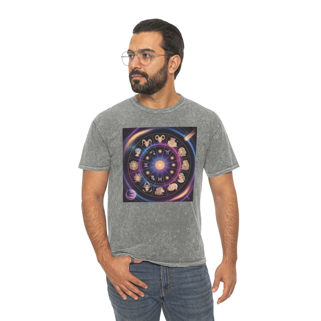 T-shirt graphique Roue du zodiaque — T-shirt délavé aux couleurs minérales Signes astrologiques