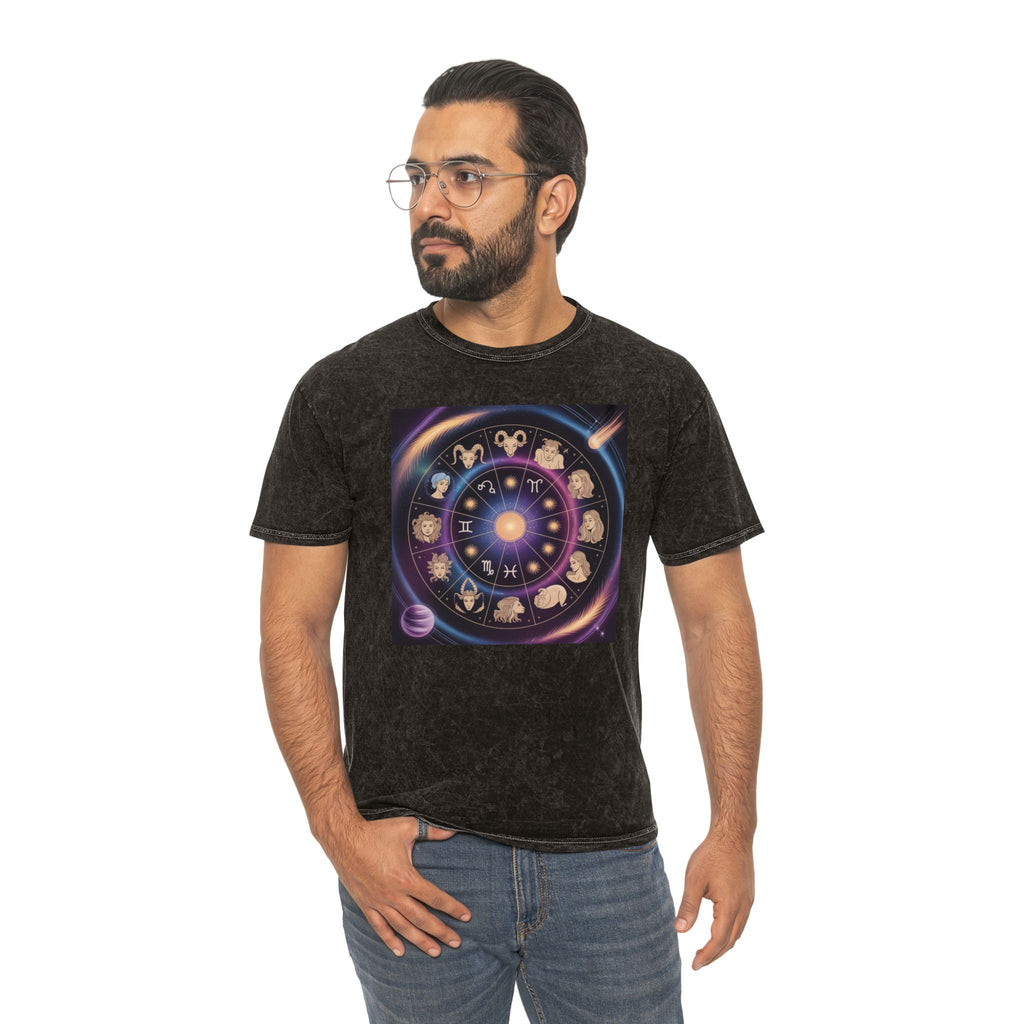 T-shirt graphique Roue du zodiaque — T-shirt délavé aux couleurs minérales Signes astrologiques