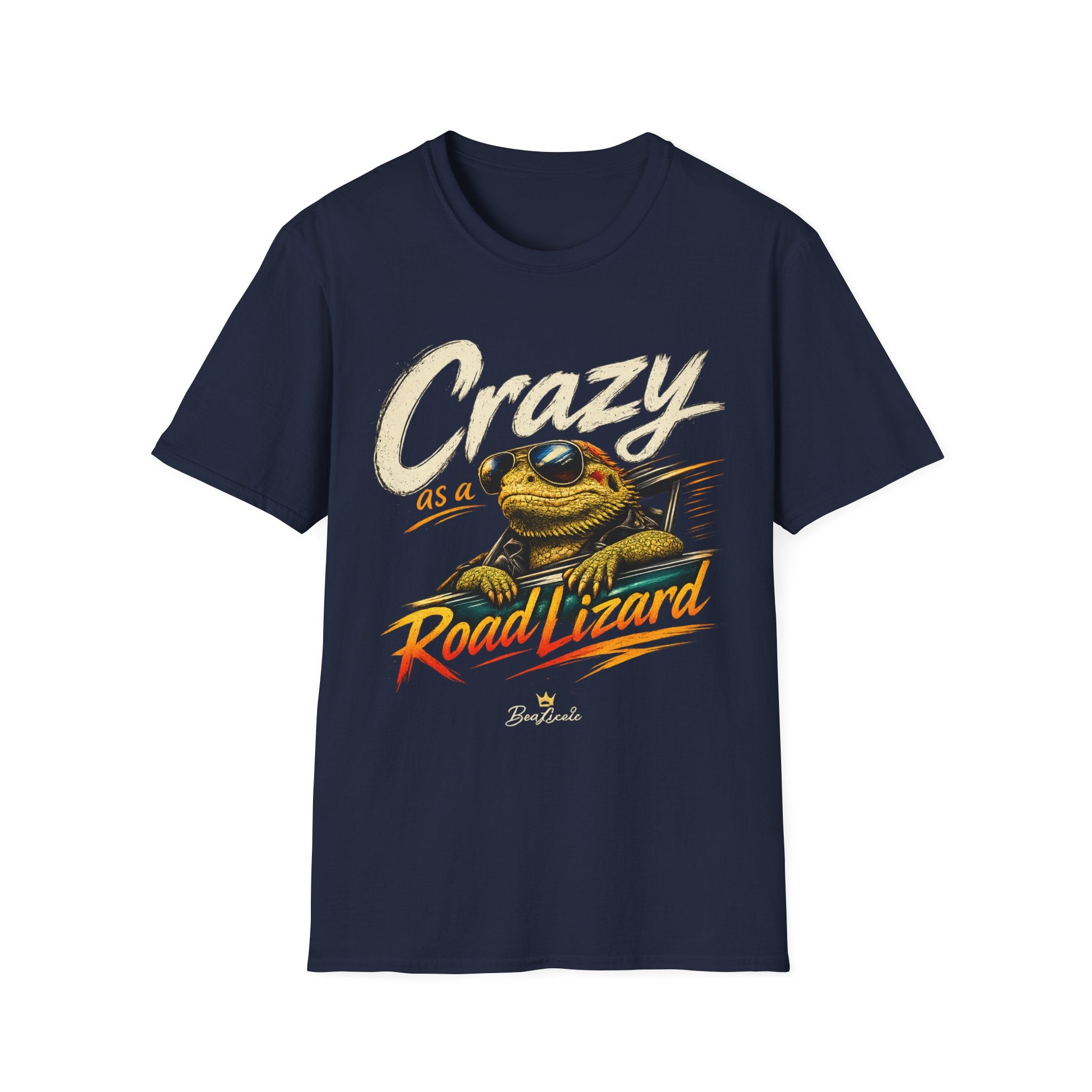 Crazy Road Lizard T-Shirt — Retro Graphic Tee with Sunglasses Lizard