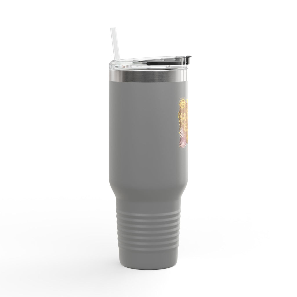 40oz Insulated Travel Mug — Steampunk Gear Floral Motorcycle Skull