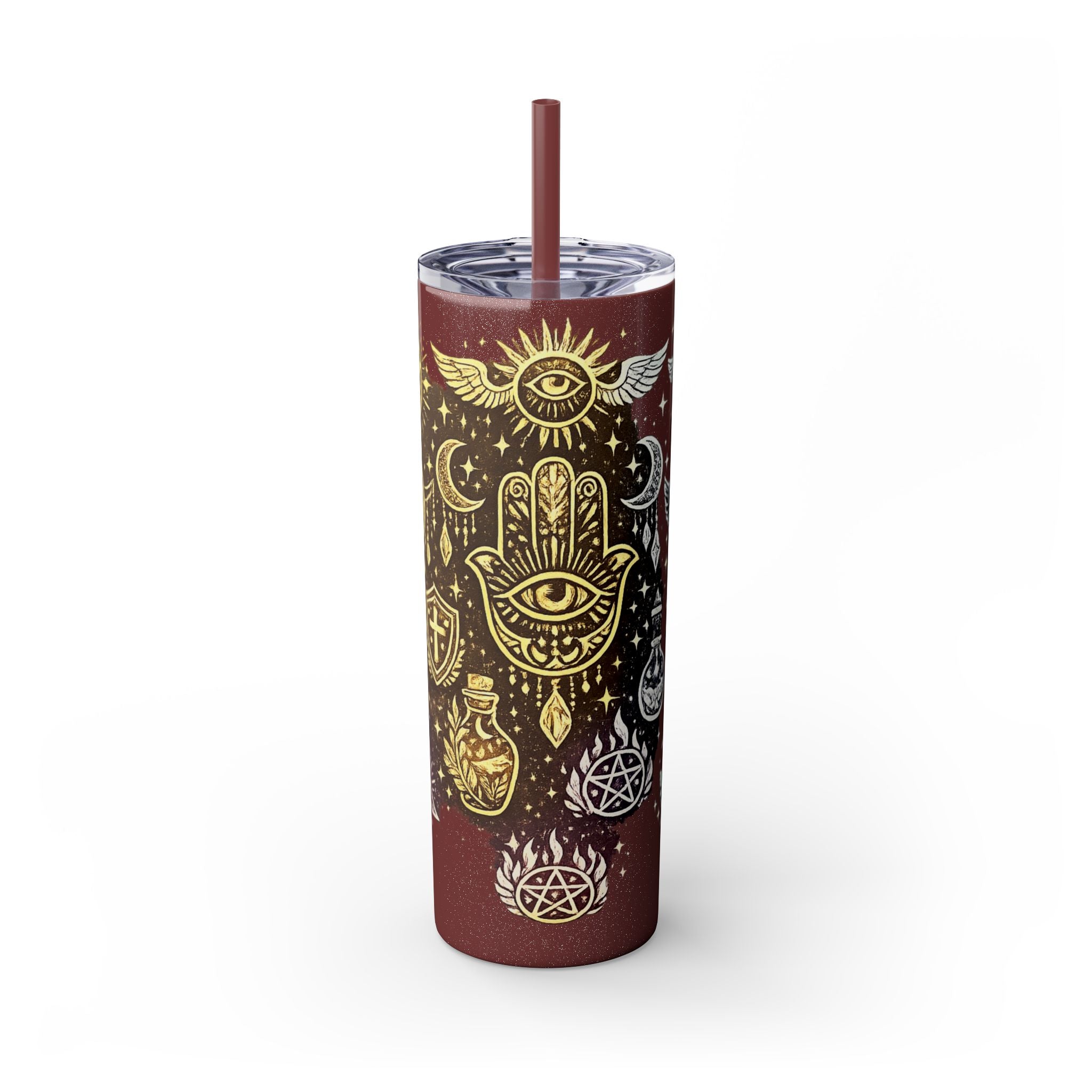 20oz Skinny Tumbler — Gold Mystic Hamsa & Celestial Eye Tumbler with Straw