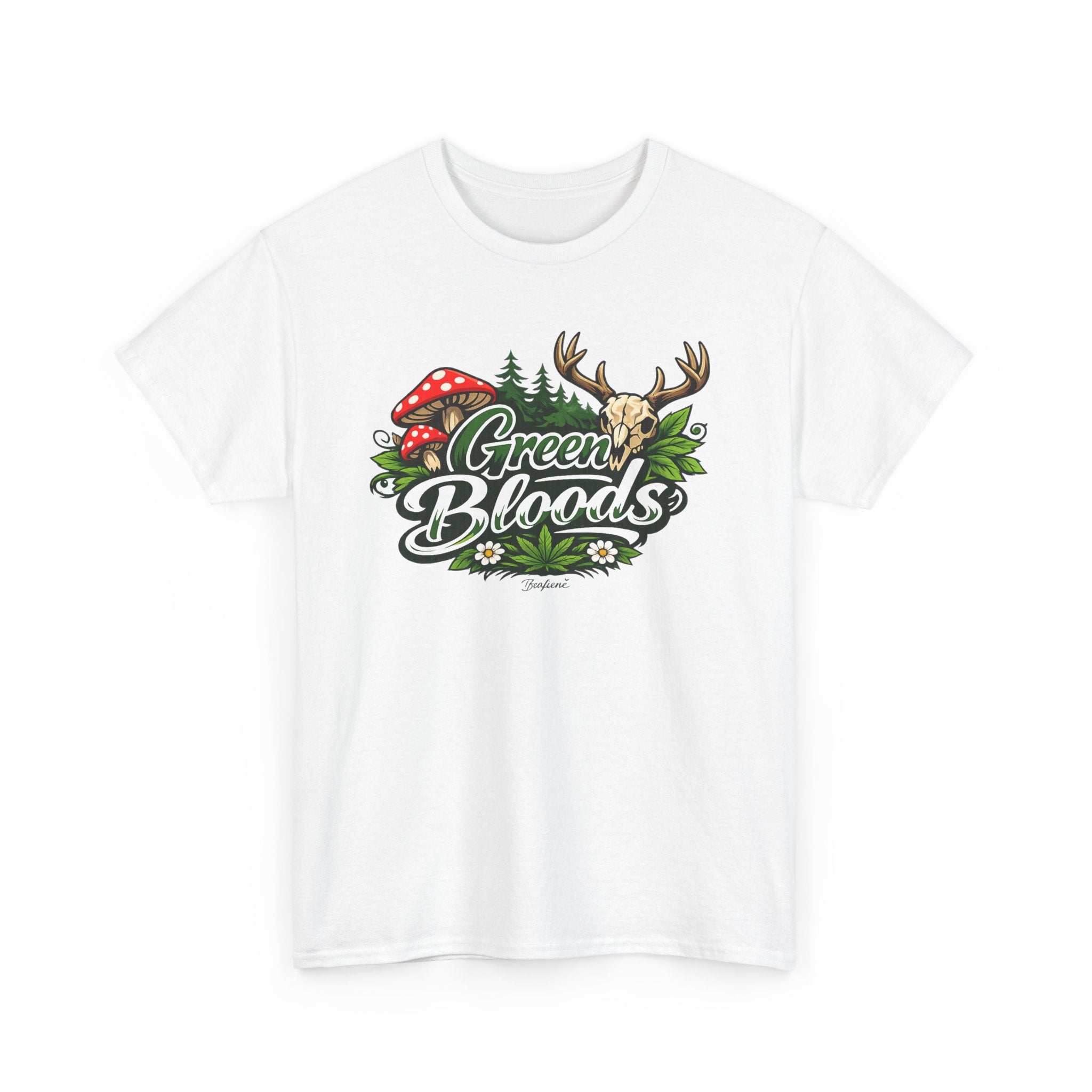 Green Bloods Nature T-Shirt – Deer, Mushrooms & Forest Graphic Tee