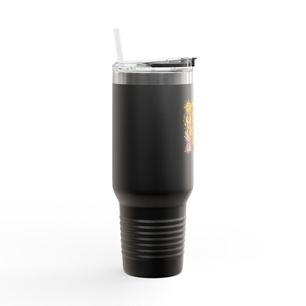 40oz Insulated Travel Mug — Steampunk Gear Floral Motorcycle Skull