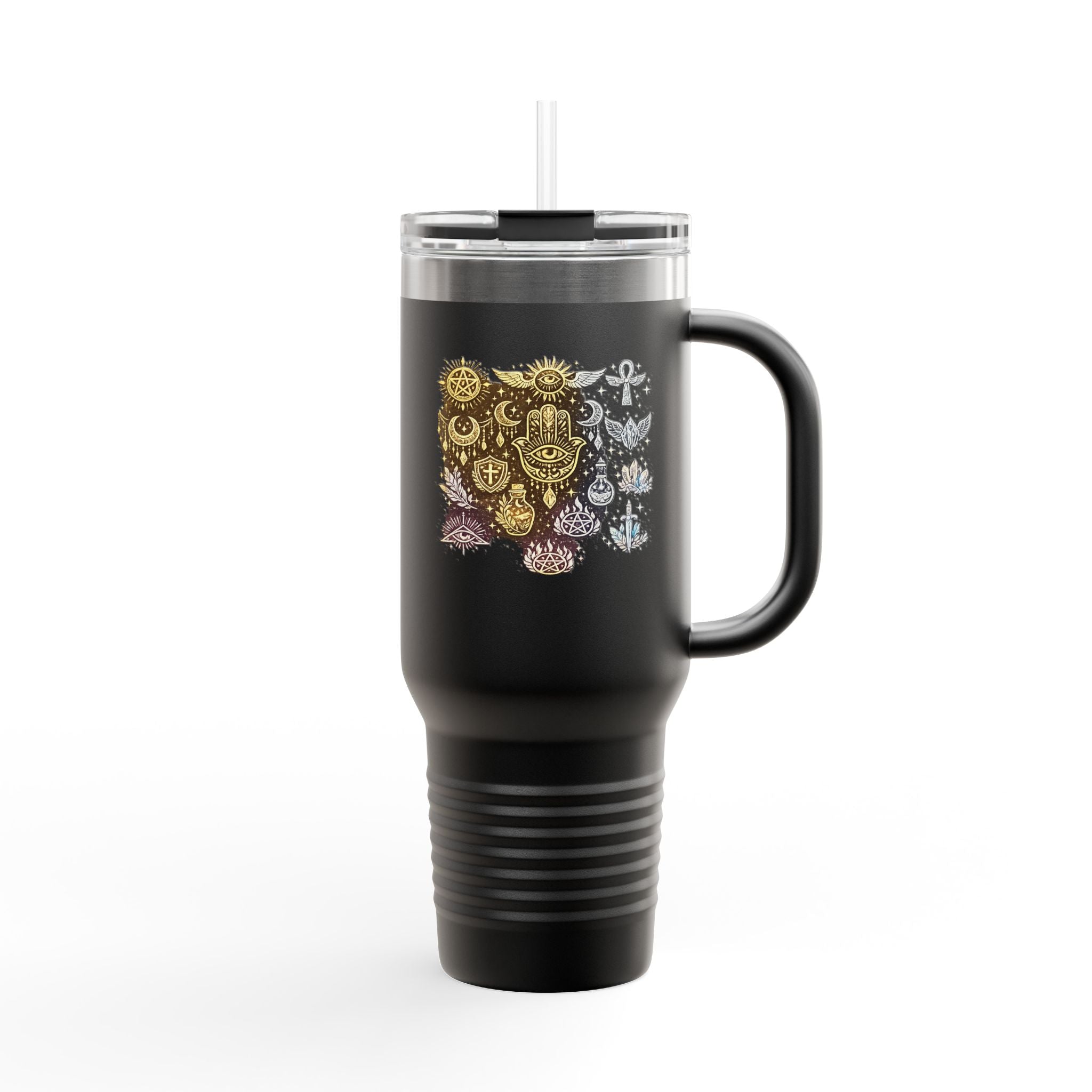 40oz Insulated Travel Mug — Steampunk Gear Floral Motorcycle Skull