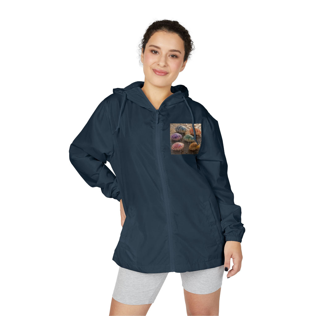 Windbreaker Jacket — Colorful Sea Urchin Pocket Print, Lightweight Hooded Shell