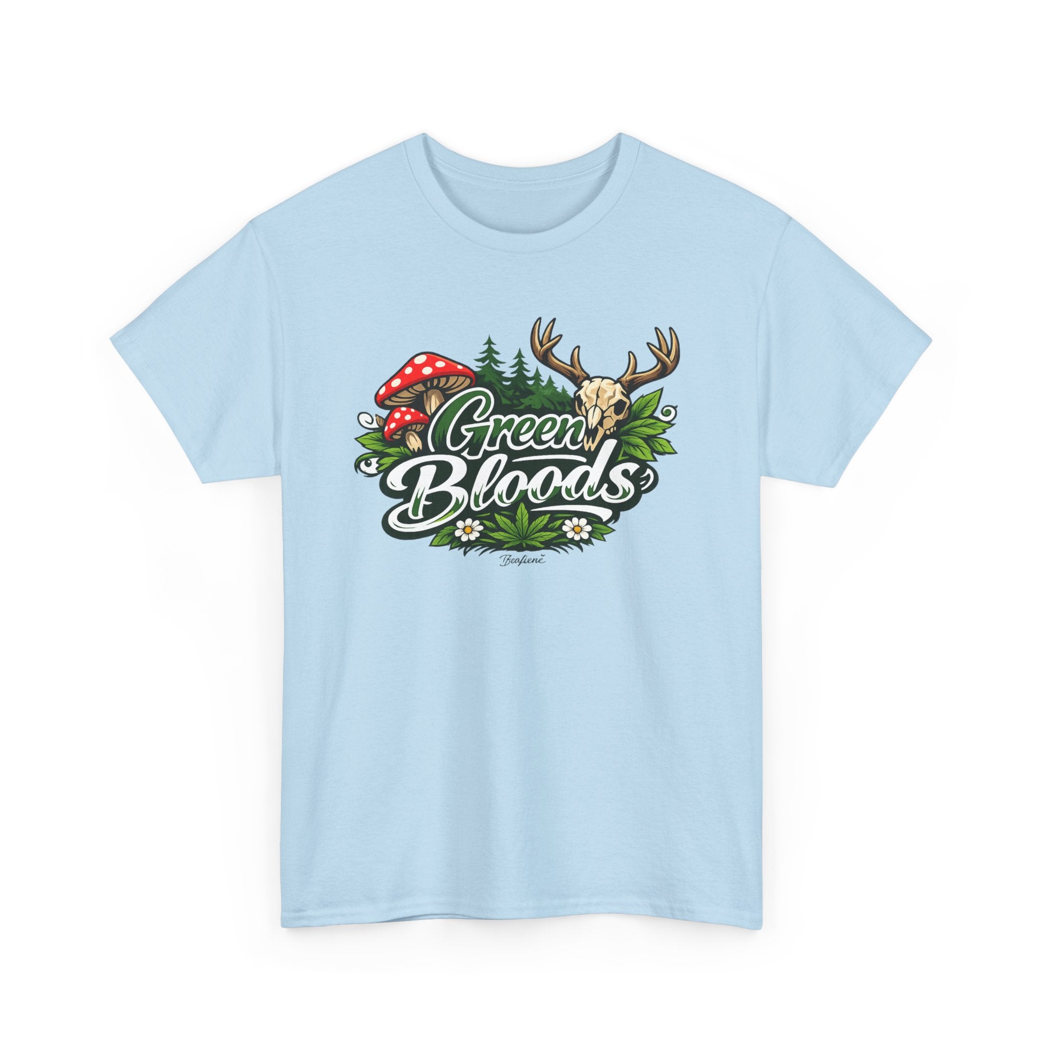 Green Bloods Nature T-Shirt – Deer, Mushrooms & Forest Graphic Tee