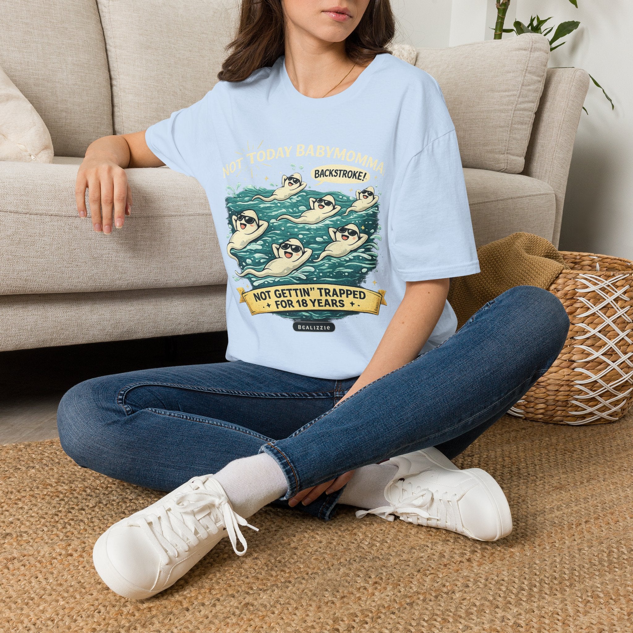 Backstroke Sloths T-Shirt — Cute Retro Swimming Sloth Design ("Backstroke! Not Today Harassment")