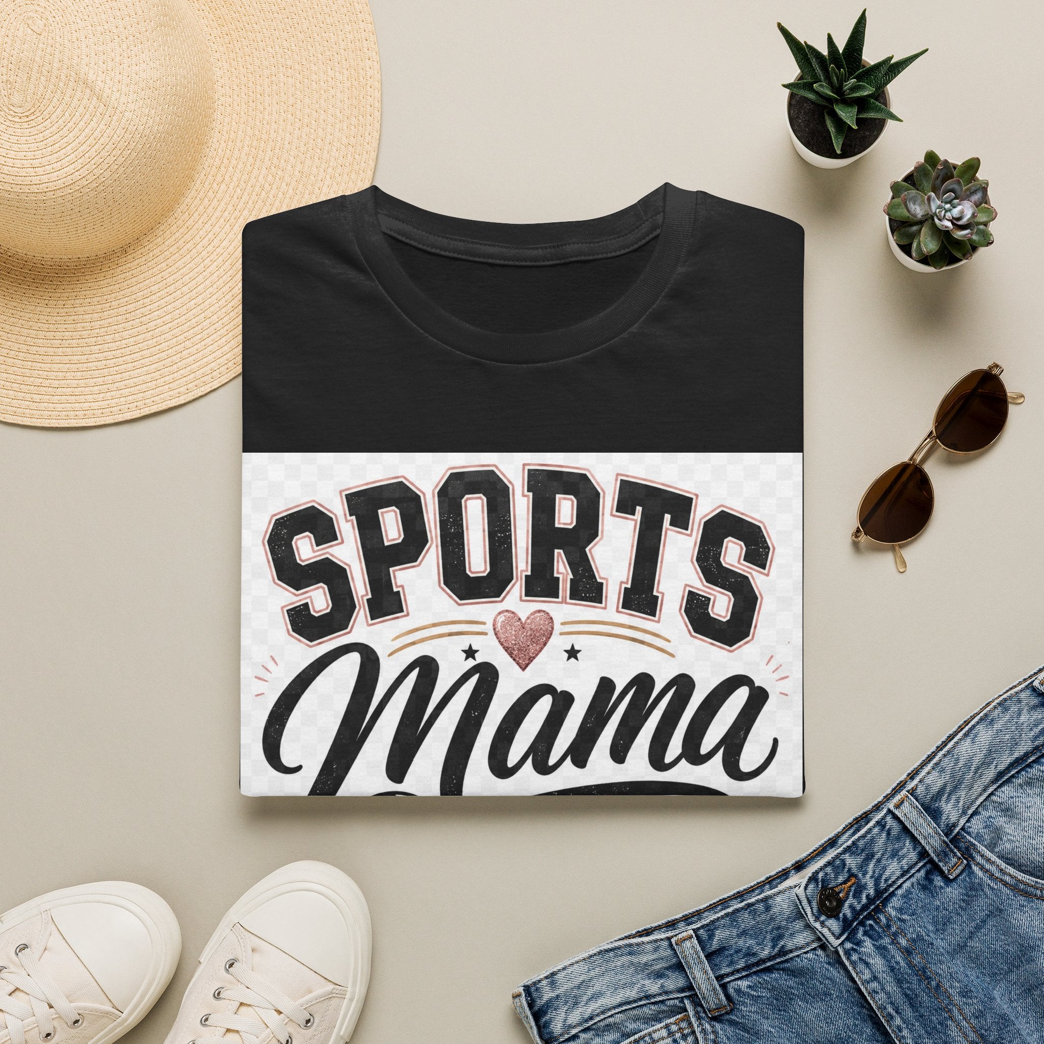Sports Mama T‑Shirt — Cute Athletic Mom Tee with Heart & Ball Design