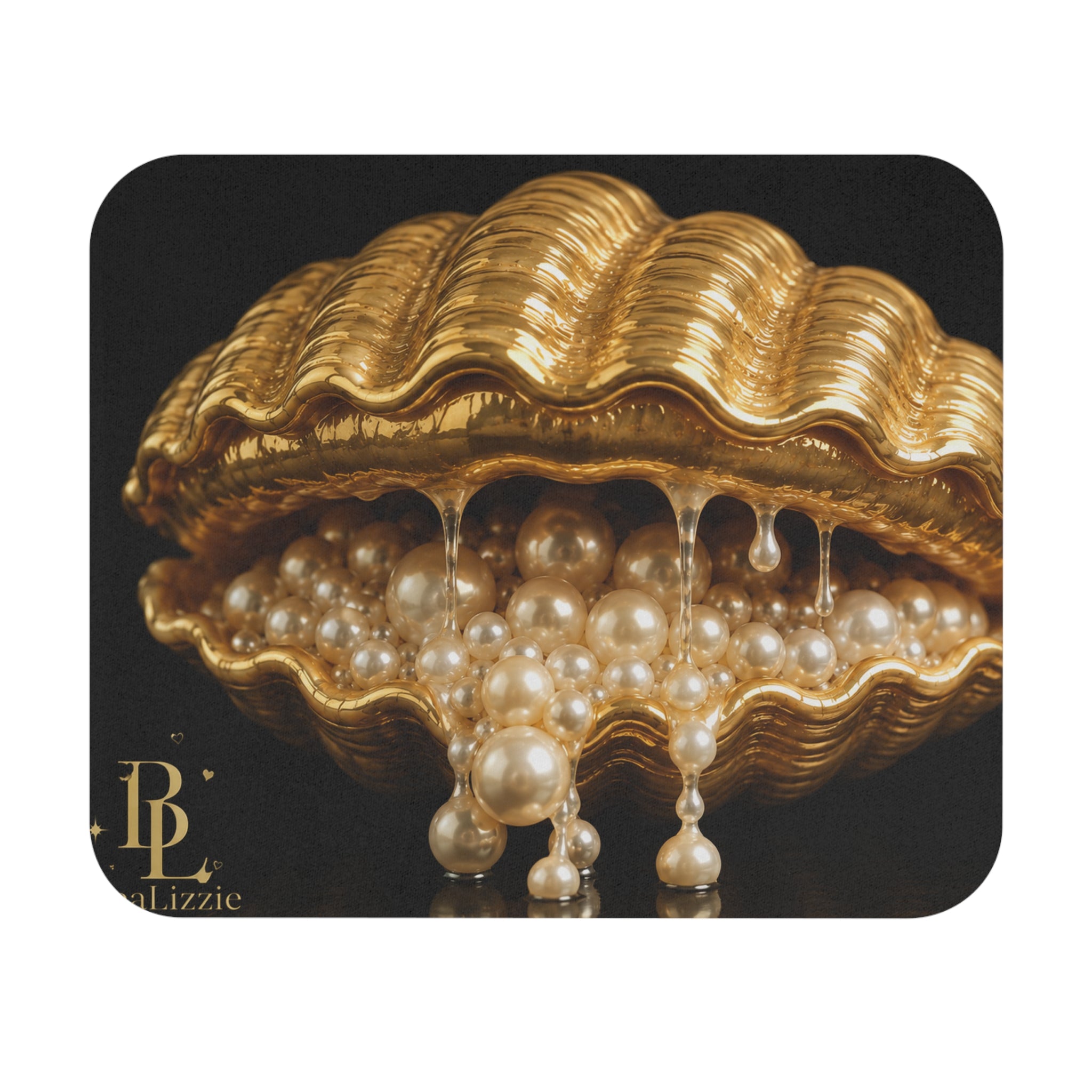 Golden Pearl Seashell Mouse Pad — Luxurious Pearl Design Desk Mat