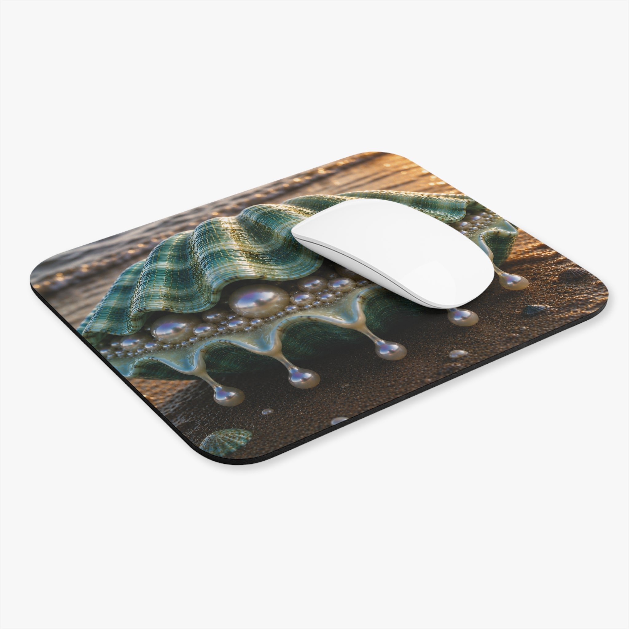 Ocean Pearl Shell Mouse Pad — Nautical Seaside Desk Accessory