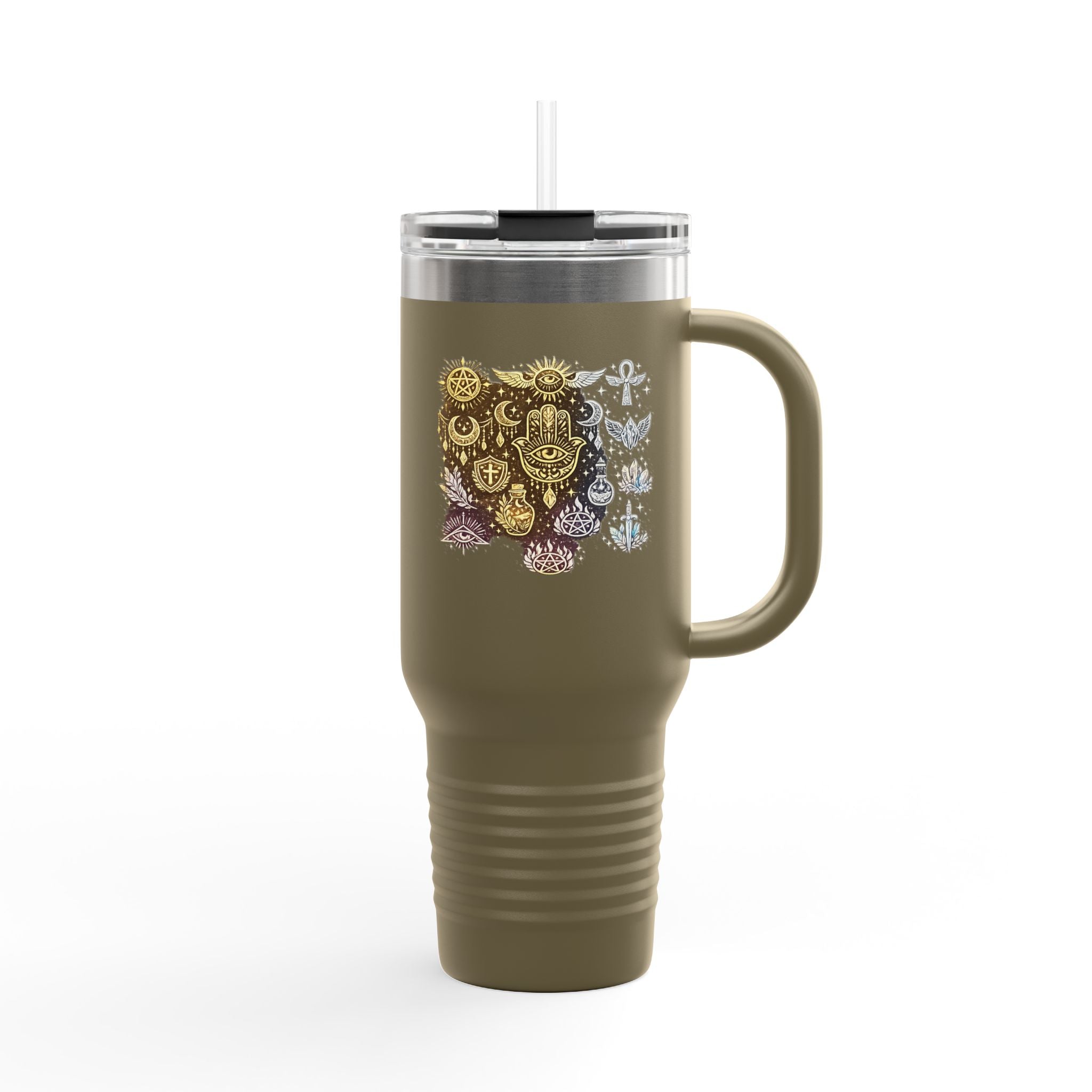 40oz Insulated Travel Mug — Steampunk Gear Floral Motorcycle Skull