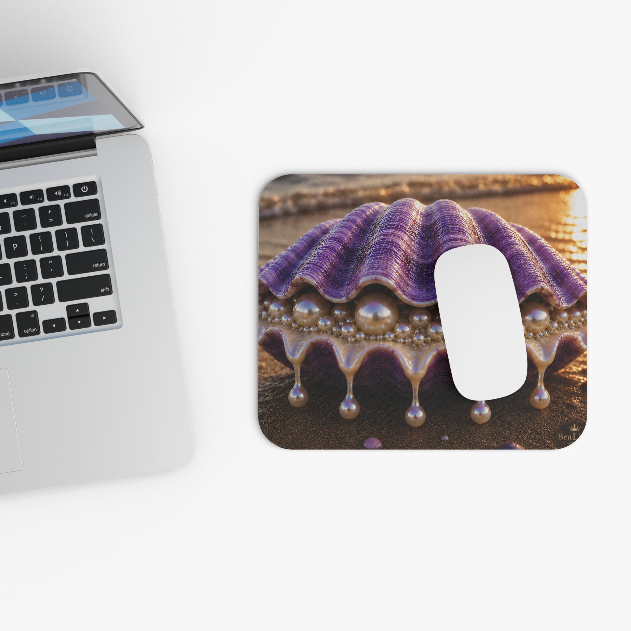 Purple Pearl Shell Mouse Pad — Coastal Desk Accessory for Ocean Lovers